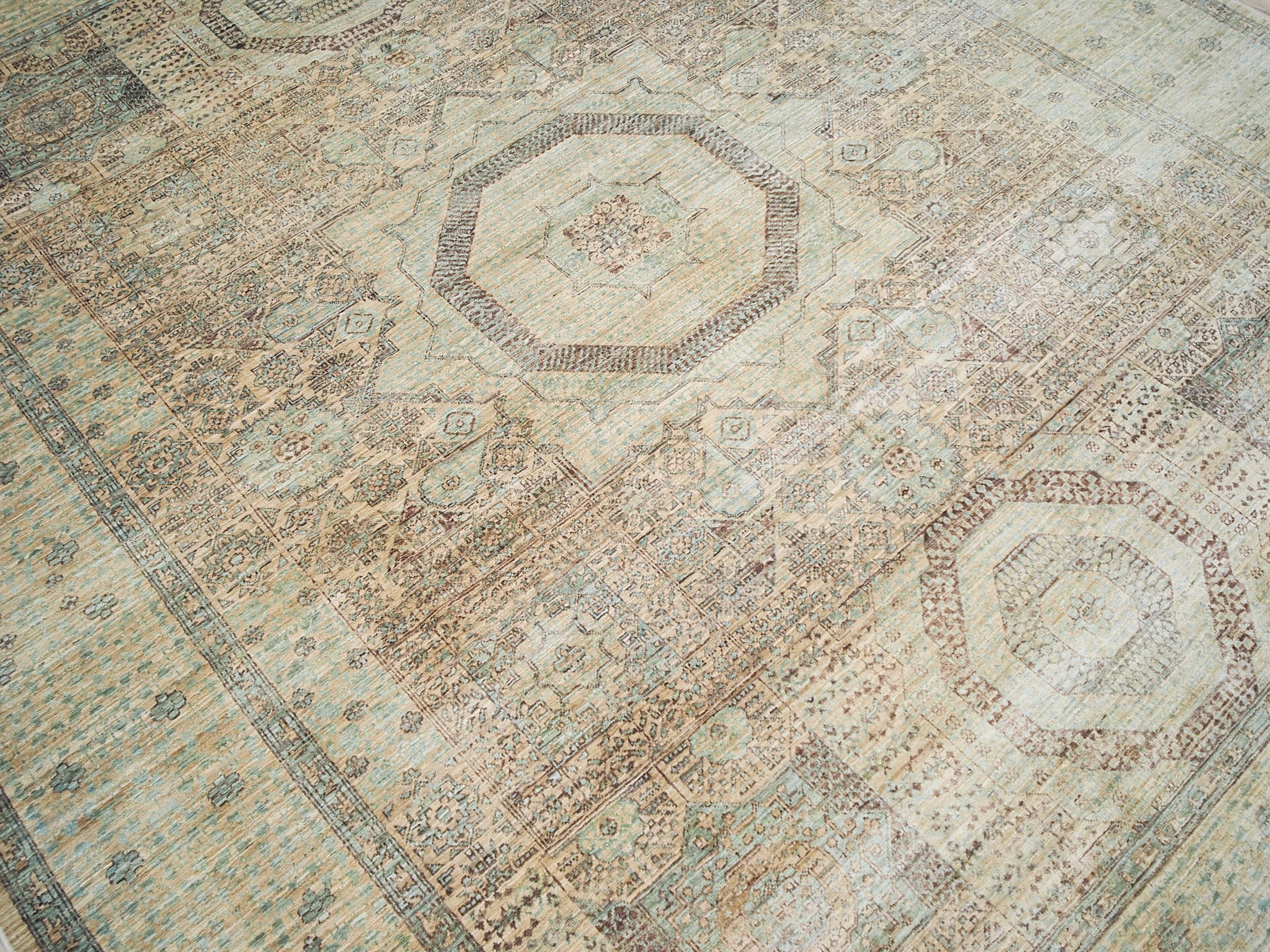 8x10 Ft Light Green Mamluk Rug - Wool Oriental Rug