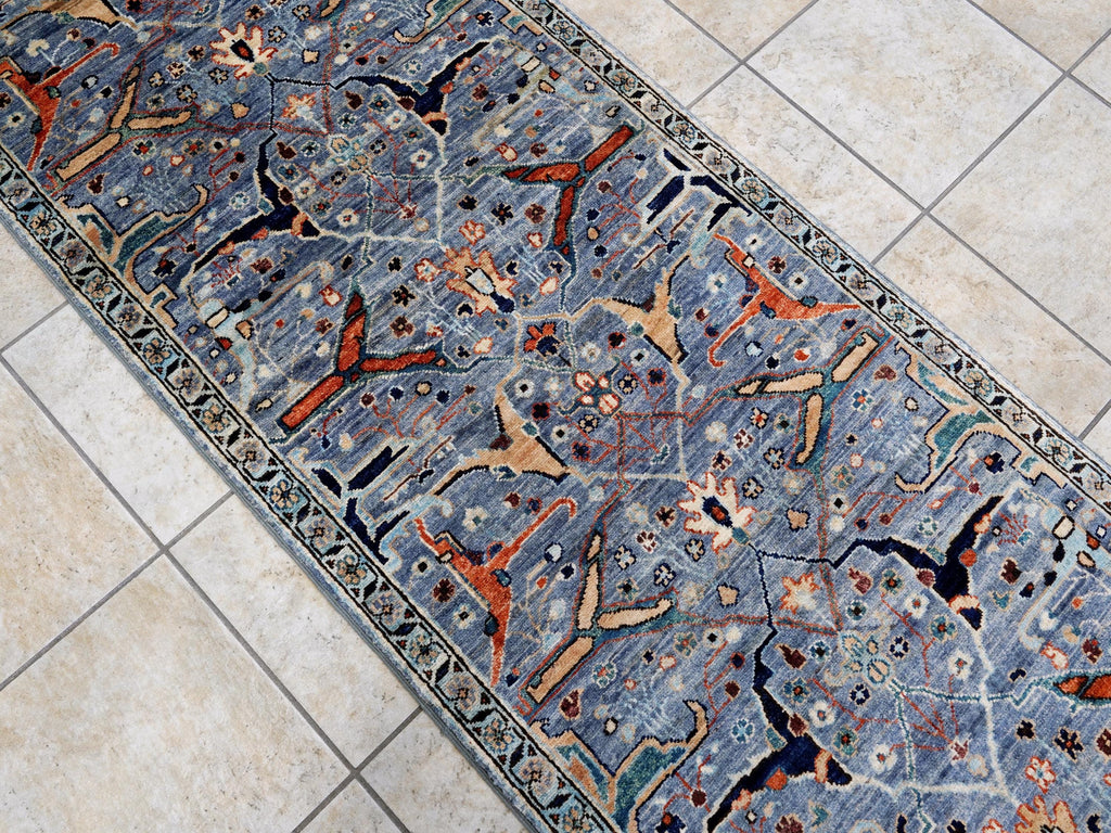 10 Ft Gray Serapi Runner Rug - Hand Knotted Hallway Rug - Persian Design