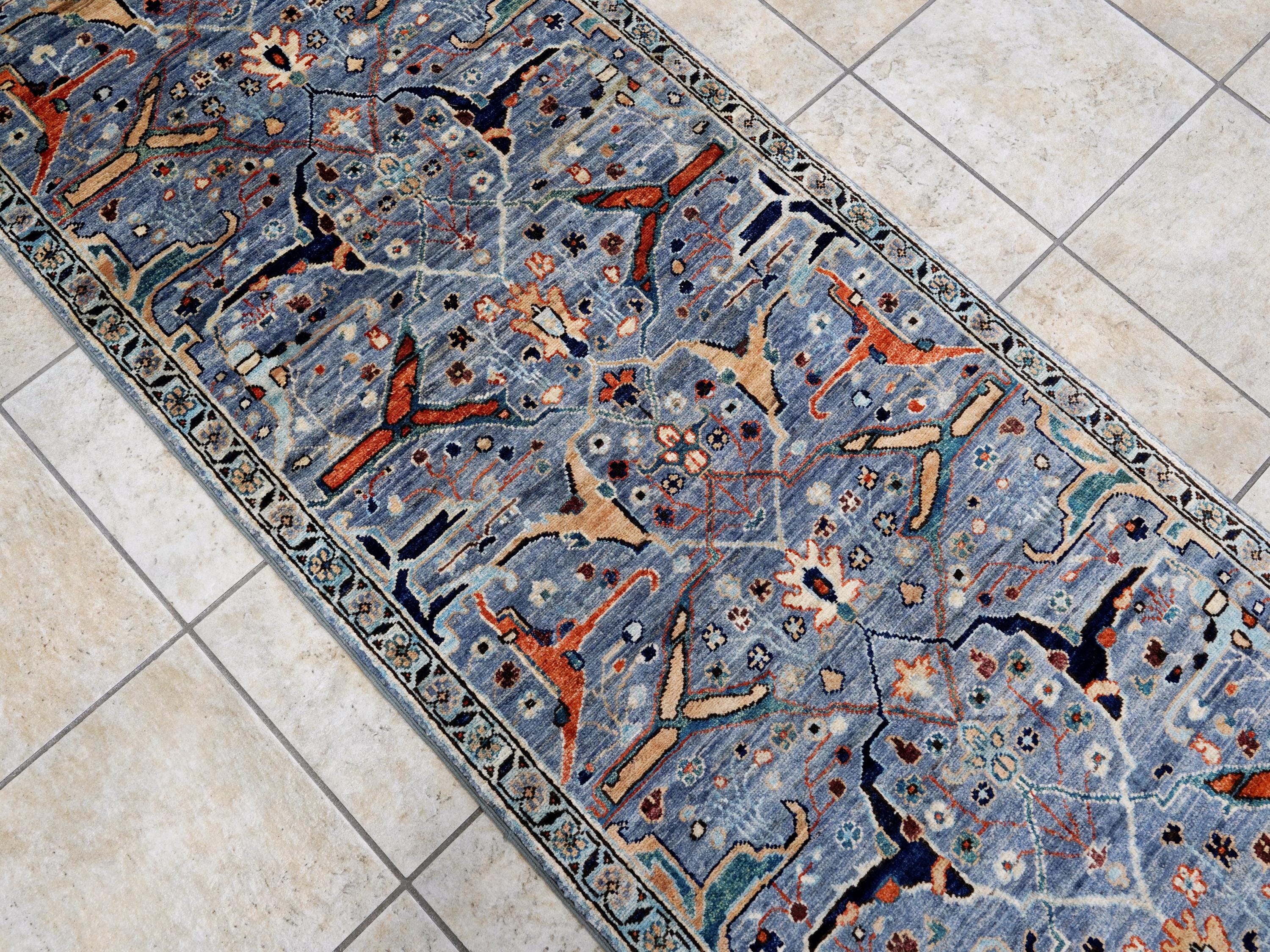 10 Ft Gray Serapi Runner Rug - Hand Knotted Hallway Rug - Persian Design