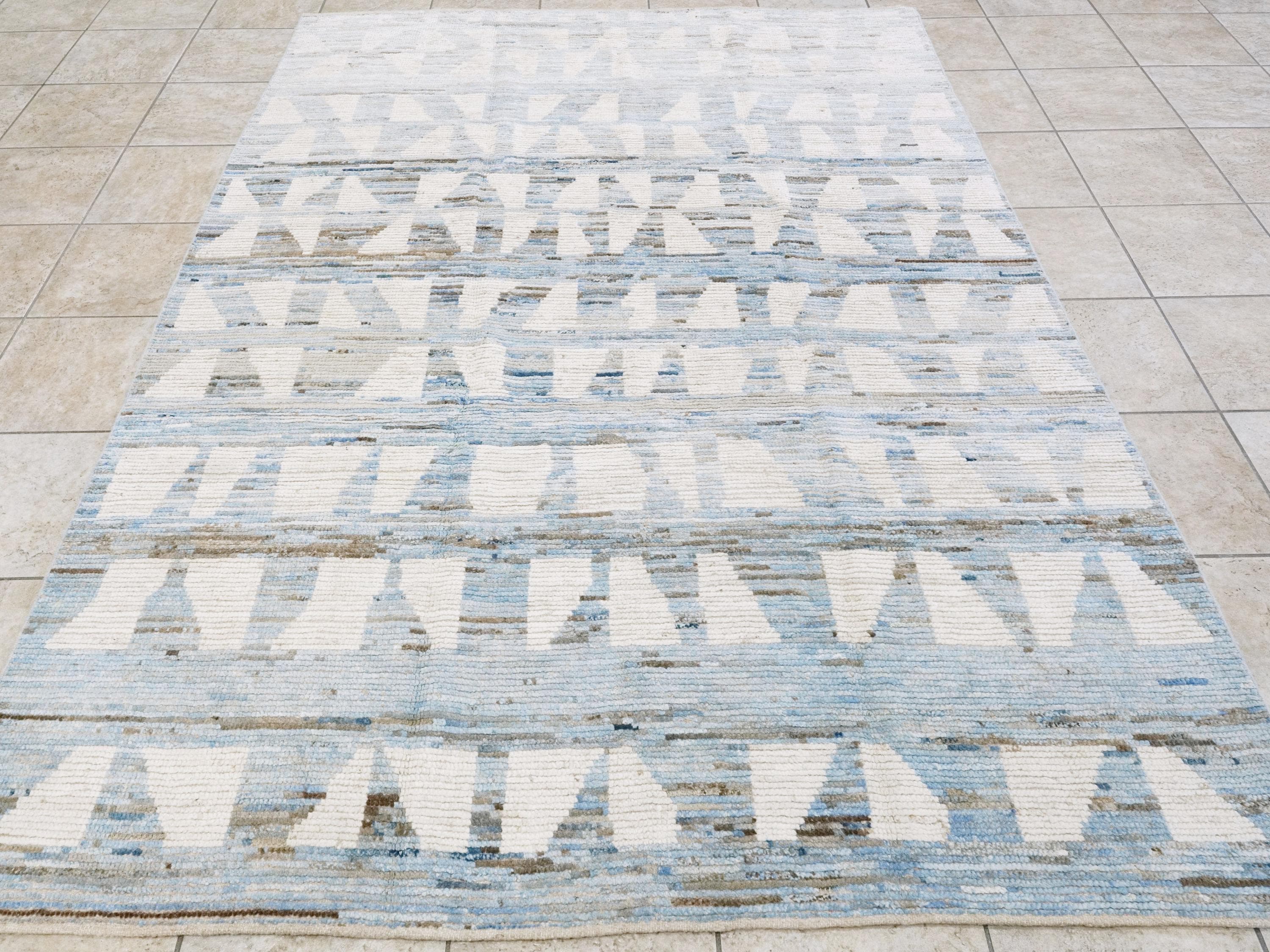 6x9 Ft Blue & White Moroccan Rug - Afghan Handmade Area Rug