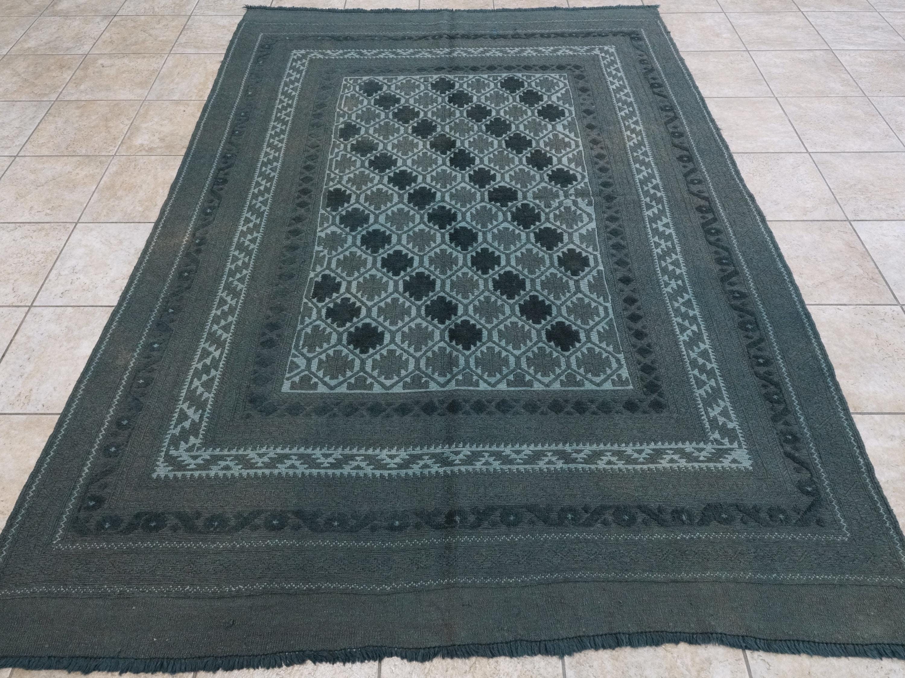 Vintage Tribal Kilim Rug: 6x8 Blue Hand-Knotted Wool Area Rug