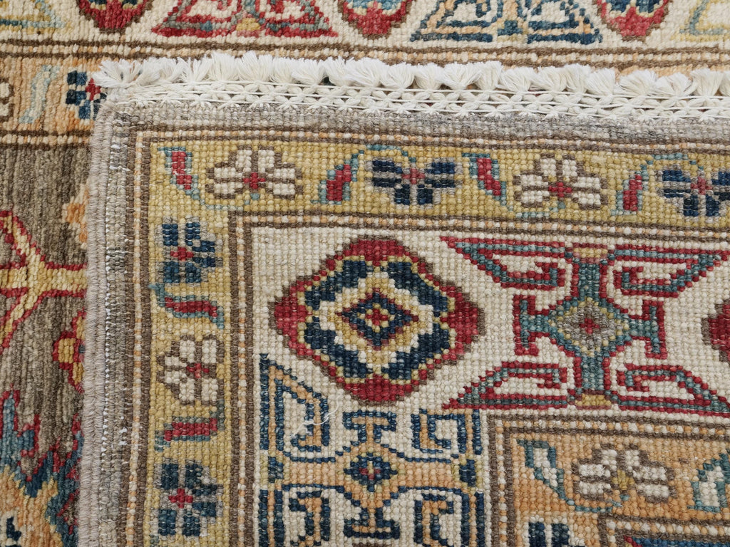 13 Ft Brown Kazak Runner Rug - Hand Knotted Wool Hallway Rug