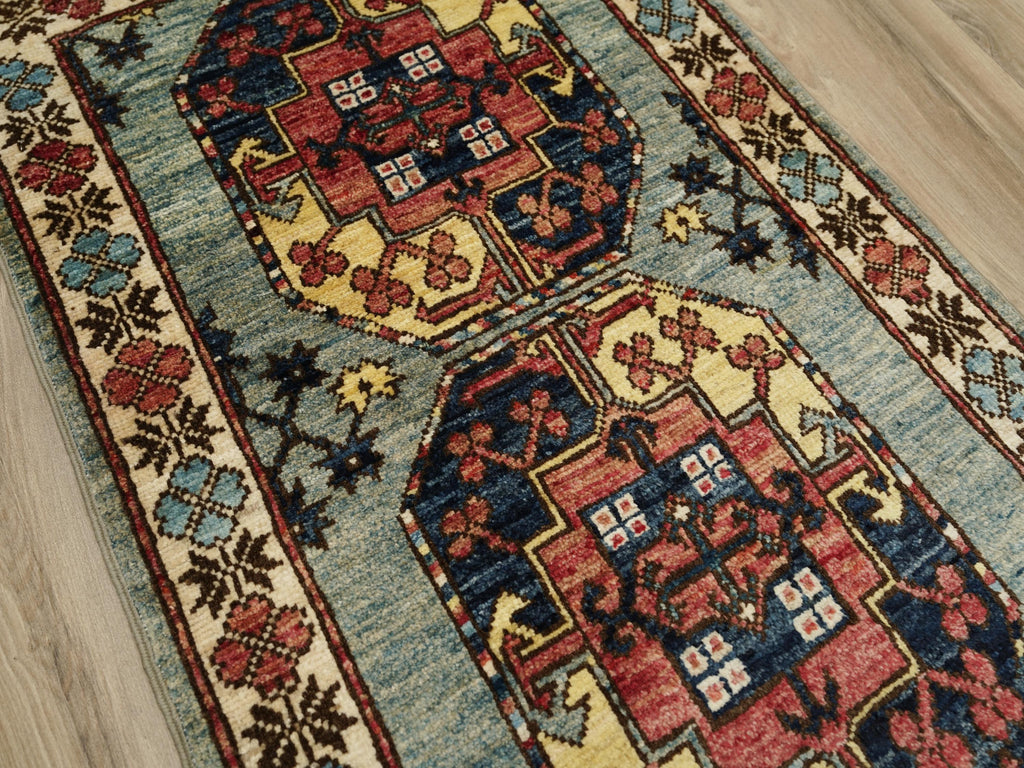 2x3 Ft Blue Ersari Rug - Afghan Wool Rug - Turkmen Design