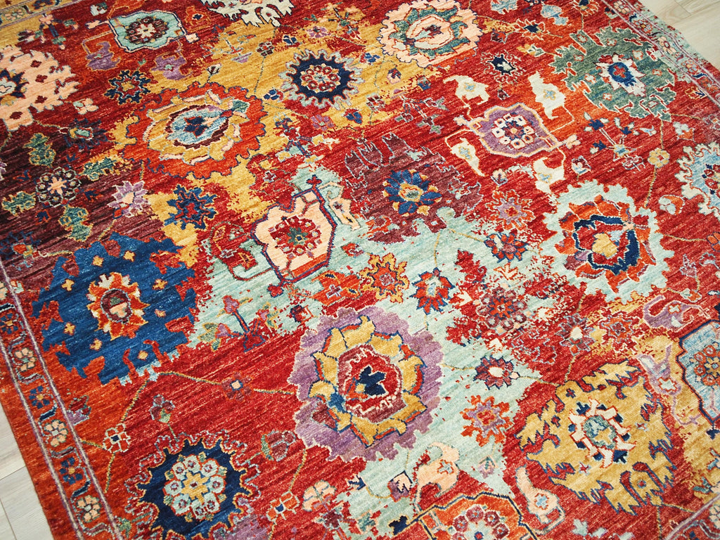 6x6 Ft Colorful Serapi Rug - Oriental Square Rug - Floral Design