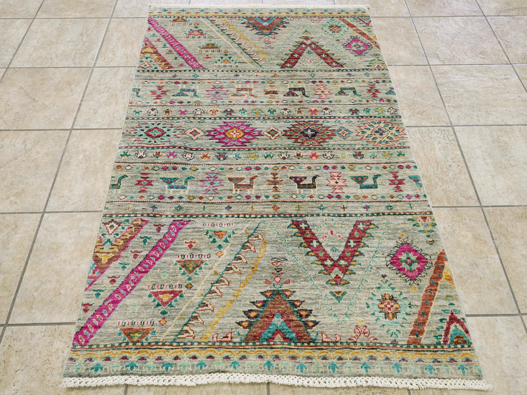 3x5 Ft Hand Knotted Cyan Khorjin Rug - Traditional Tribal Rug