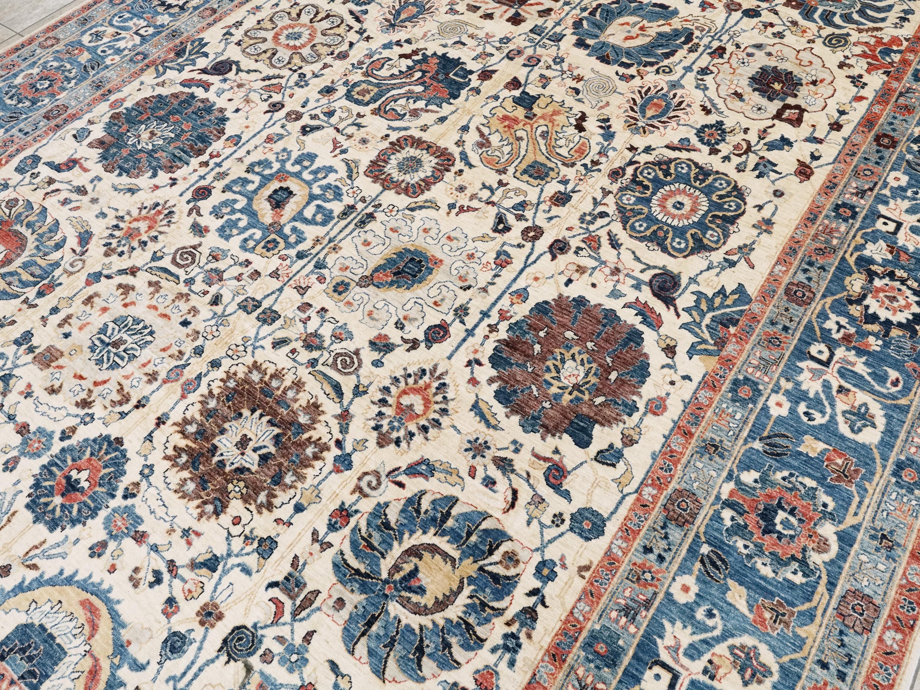 10x14 Ft White & Blue Bidjar Rug - Hand Knotted Oriental Area Rug