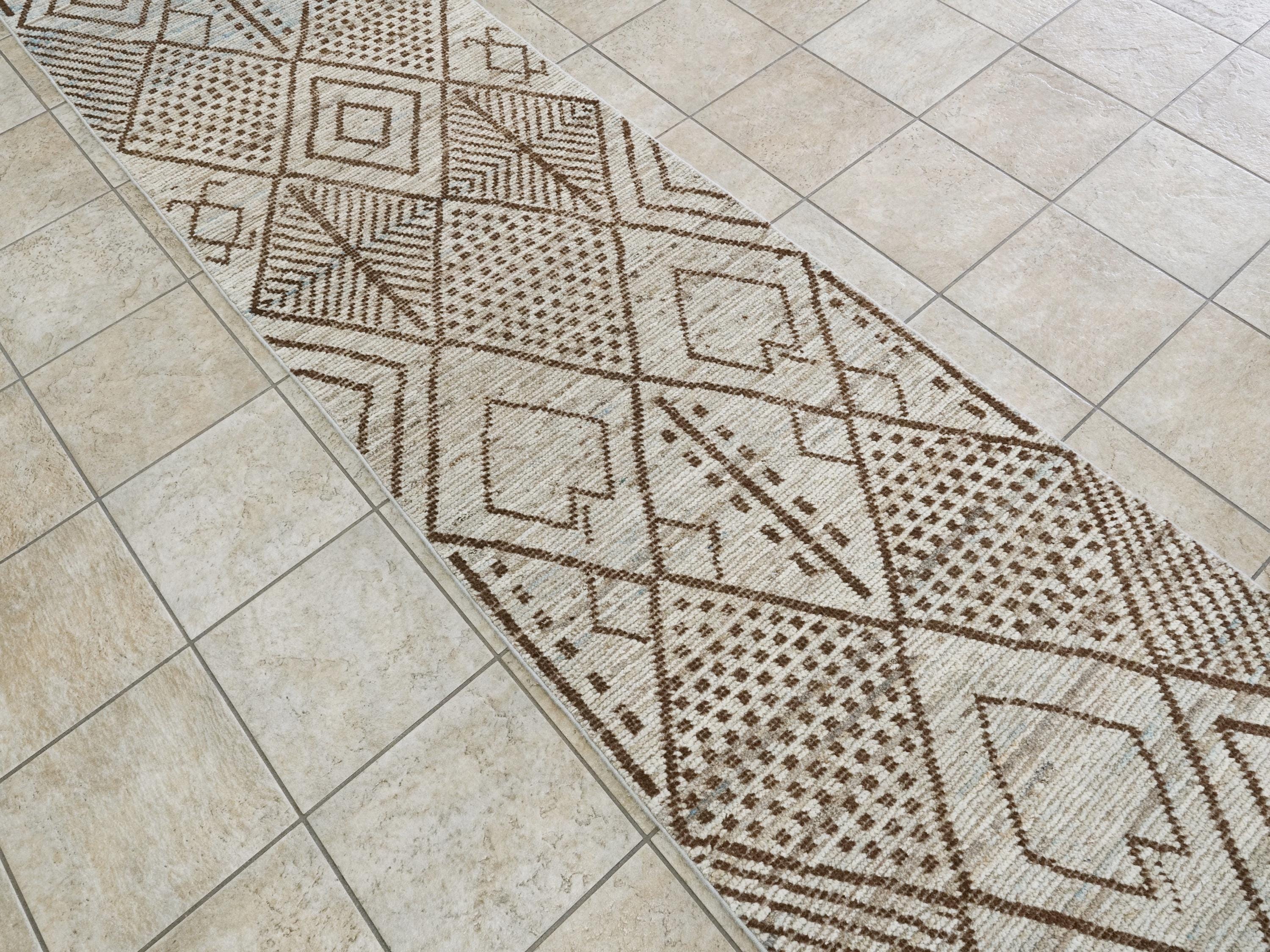 16 Ft Light Blue Moroccan Runner Rug - Hand Knotted Wool Rug