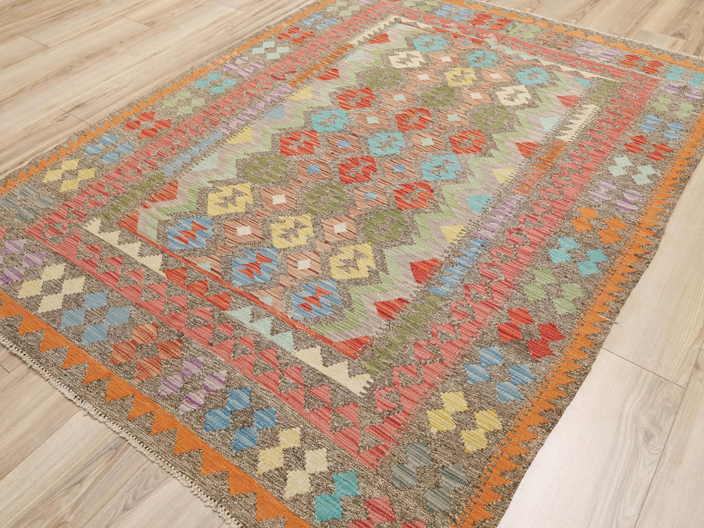 6x8 Ft Red Wool Kilim Rug - Traditional Afghan Rug