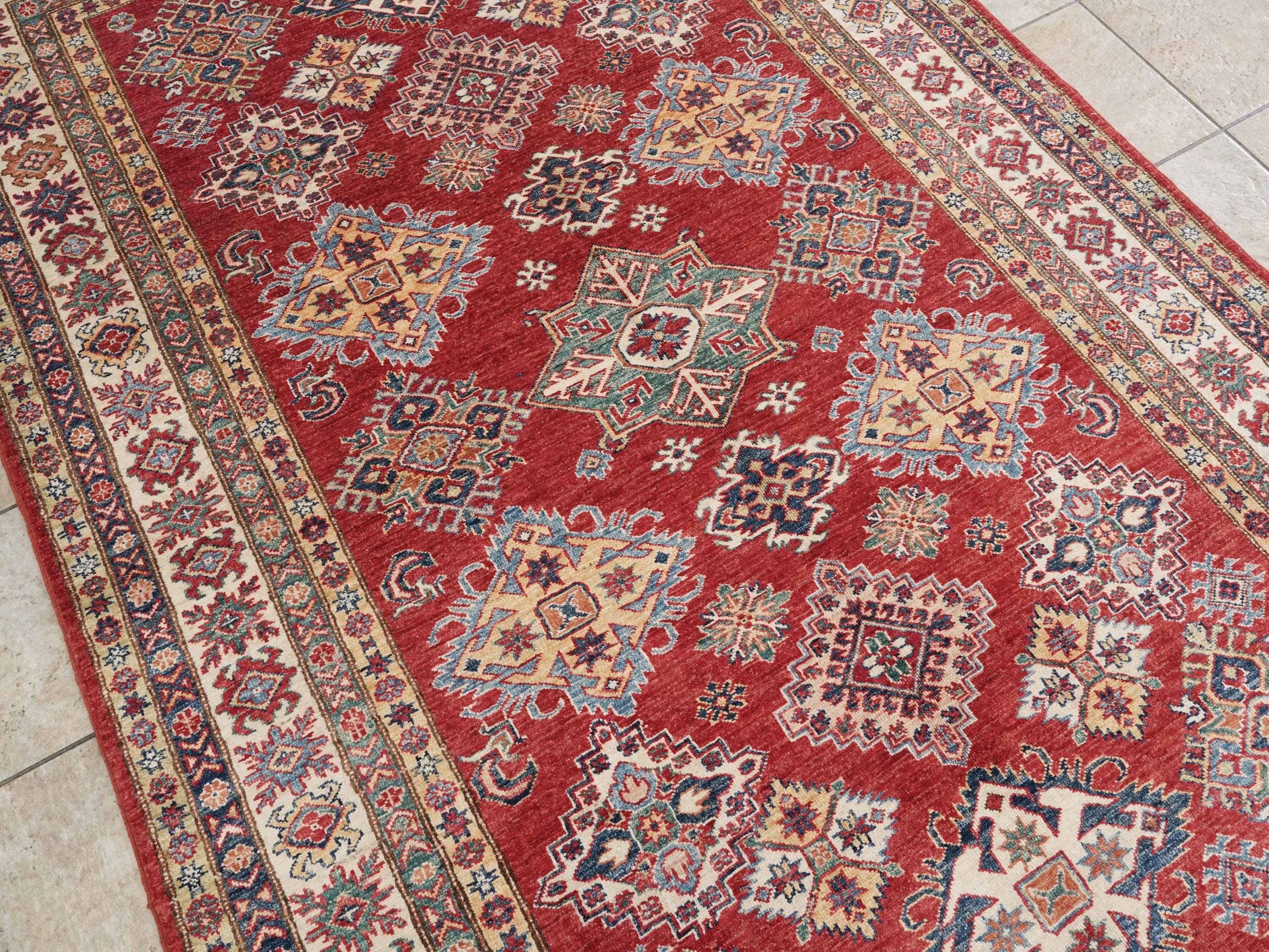 6x9 Ft Red Super Kazak Rug - Hand Knotted Wool Persian Rug