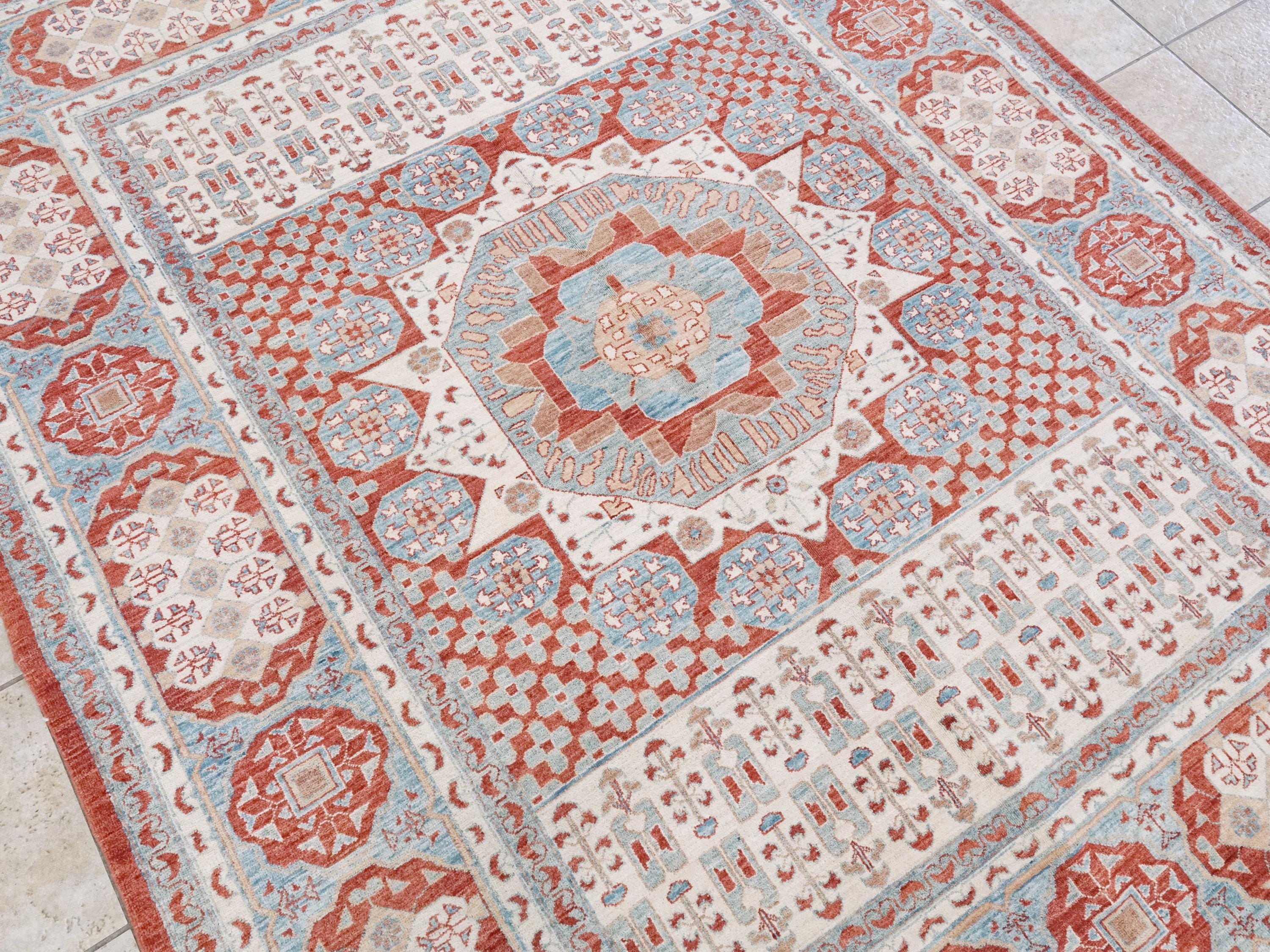 6x8 Ft Red & Beige Mamluk Rug - Hand Knotted Oriental Rug - Traditional Design