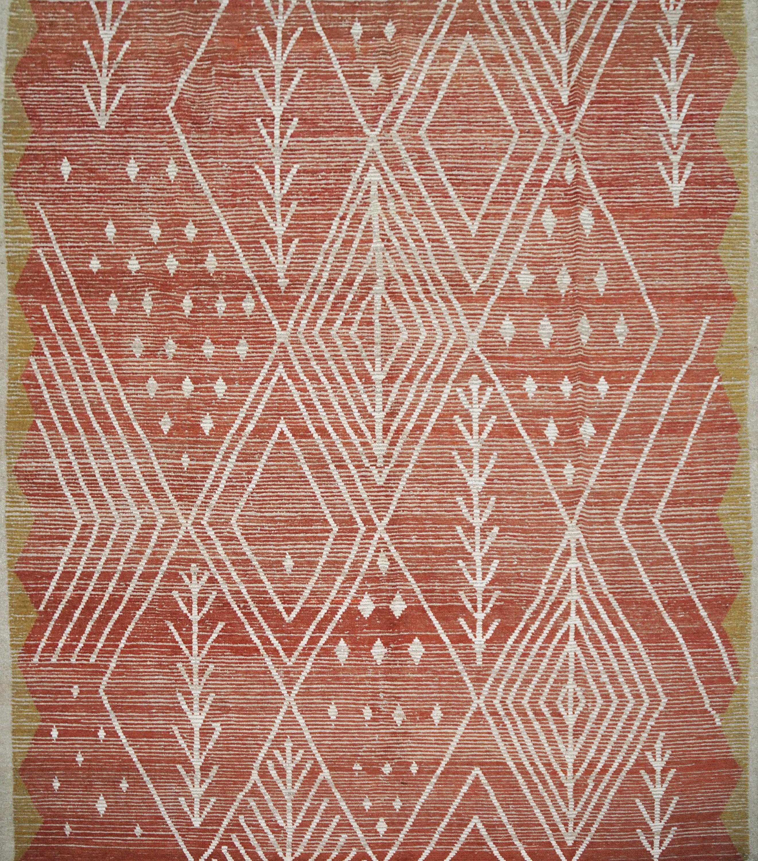 8x10 Ft Red Moroccan Rug - Hand Knotted Geometric Area Rug