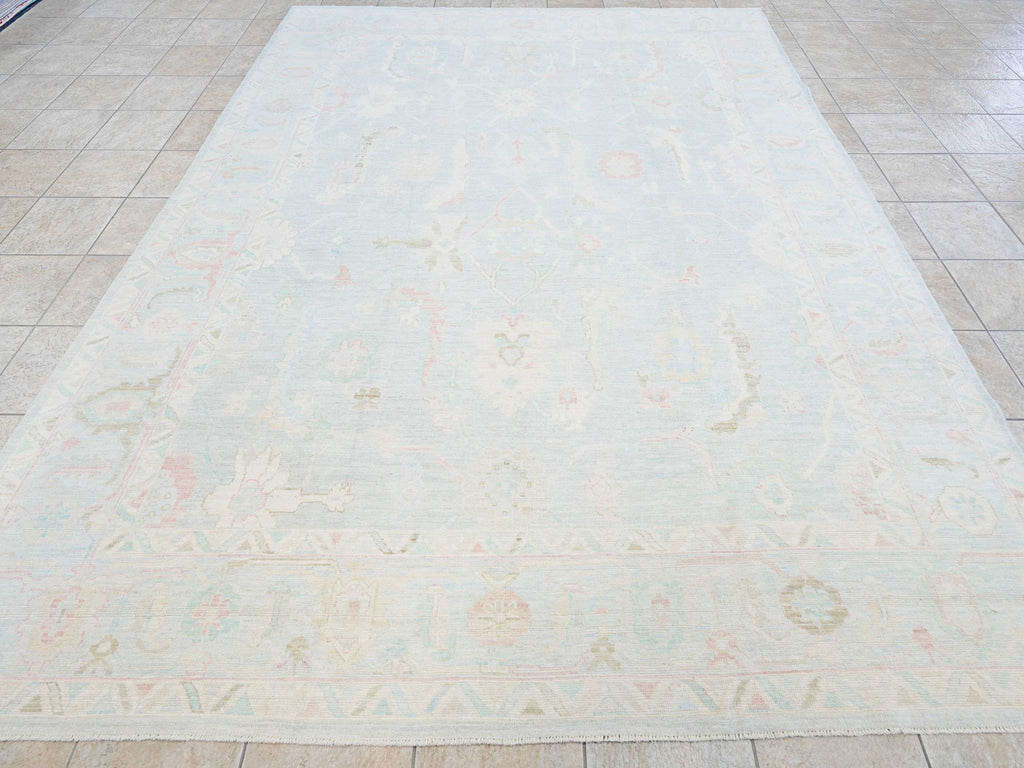 9x12 Ft Light Blue Oushak Rug - Handmade Area Rug - Floral Design