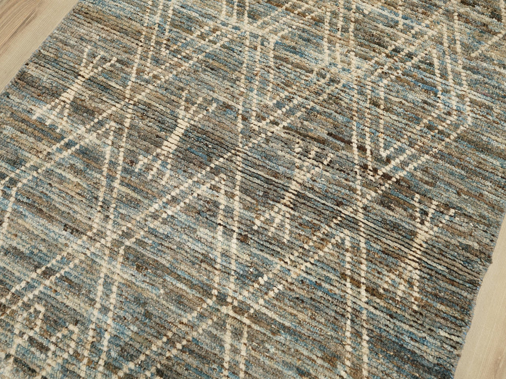 16 Ft Blue Moroccan Wool Runner Rug - Afghan Handmade Hallway Rug