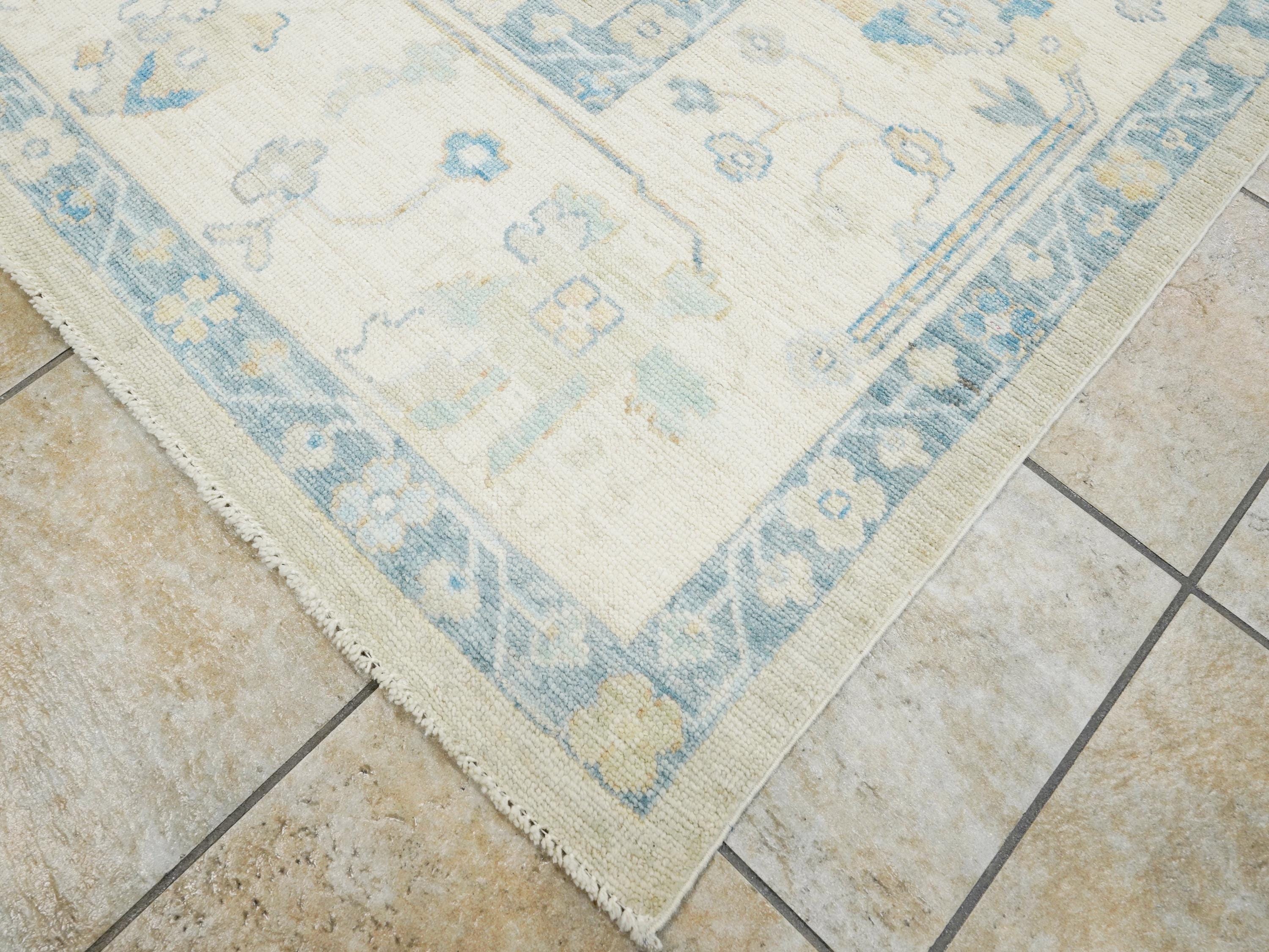 10x14 Ft Blue Oushak Rug - Hand Knotted Afghan Rug - Turkish Floral Design