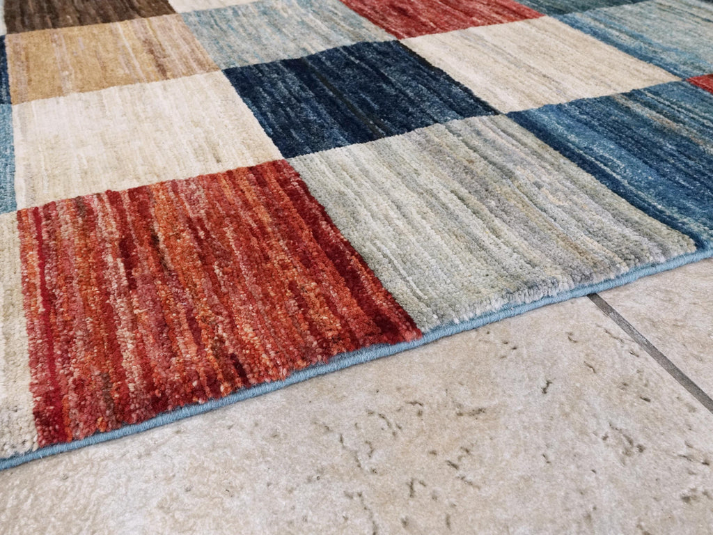 8x10 Ft Hand Knotted Colorful Gabbeh Rug - Geometric Design