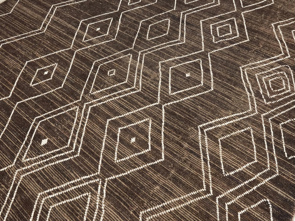 10x14 Ft Dark Brown Moroccan Rug - Afghan Handmade Wool Rug