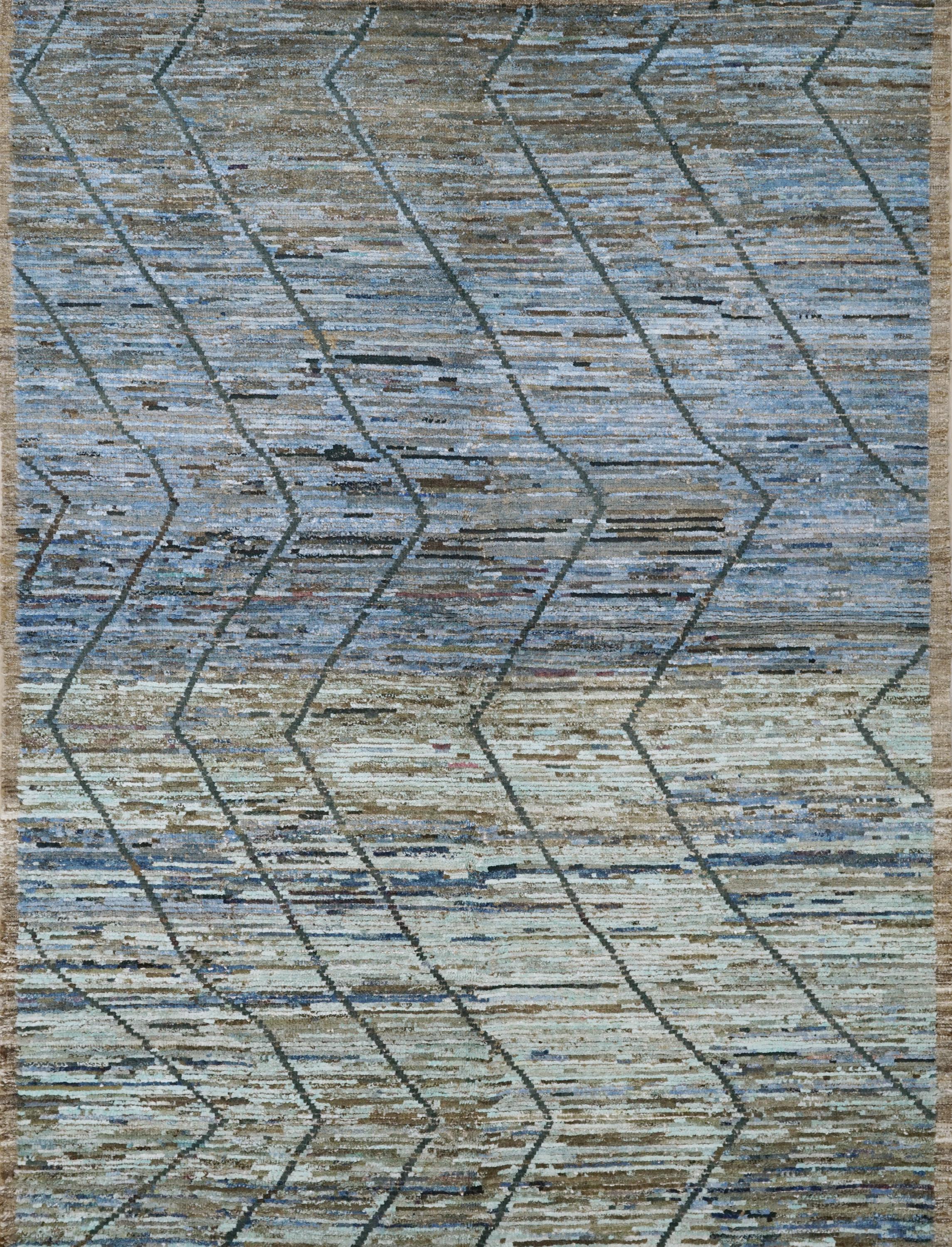 6x9 Ft Blue Moroccan Rug - Hand Knotted Square Rug