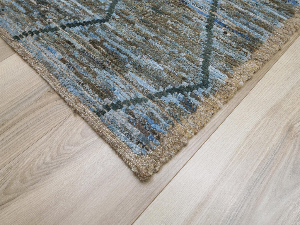 6x9 Ft Blue Moroccan Rug - Hand Knotted Square Rug