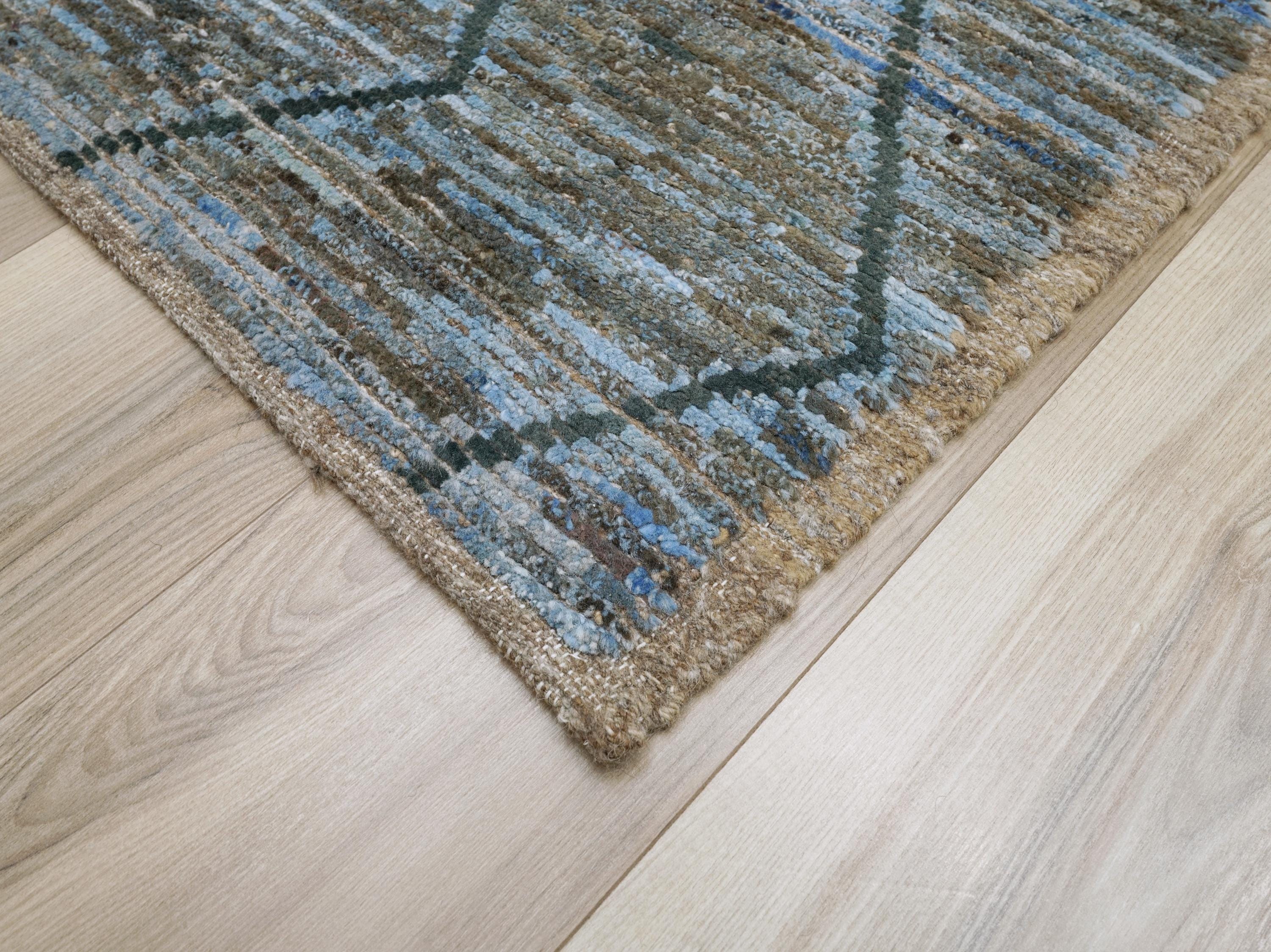 6x9 Ft Blue Moroccan Rug - Hand Knotted Square Rug