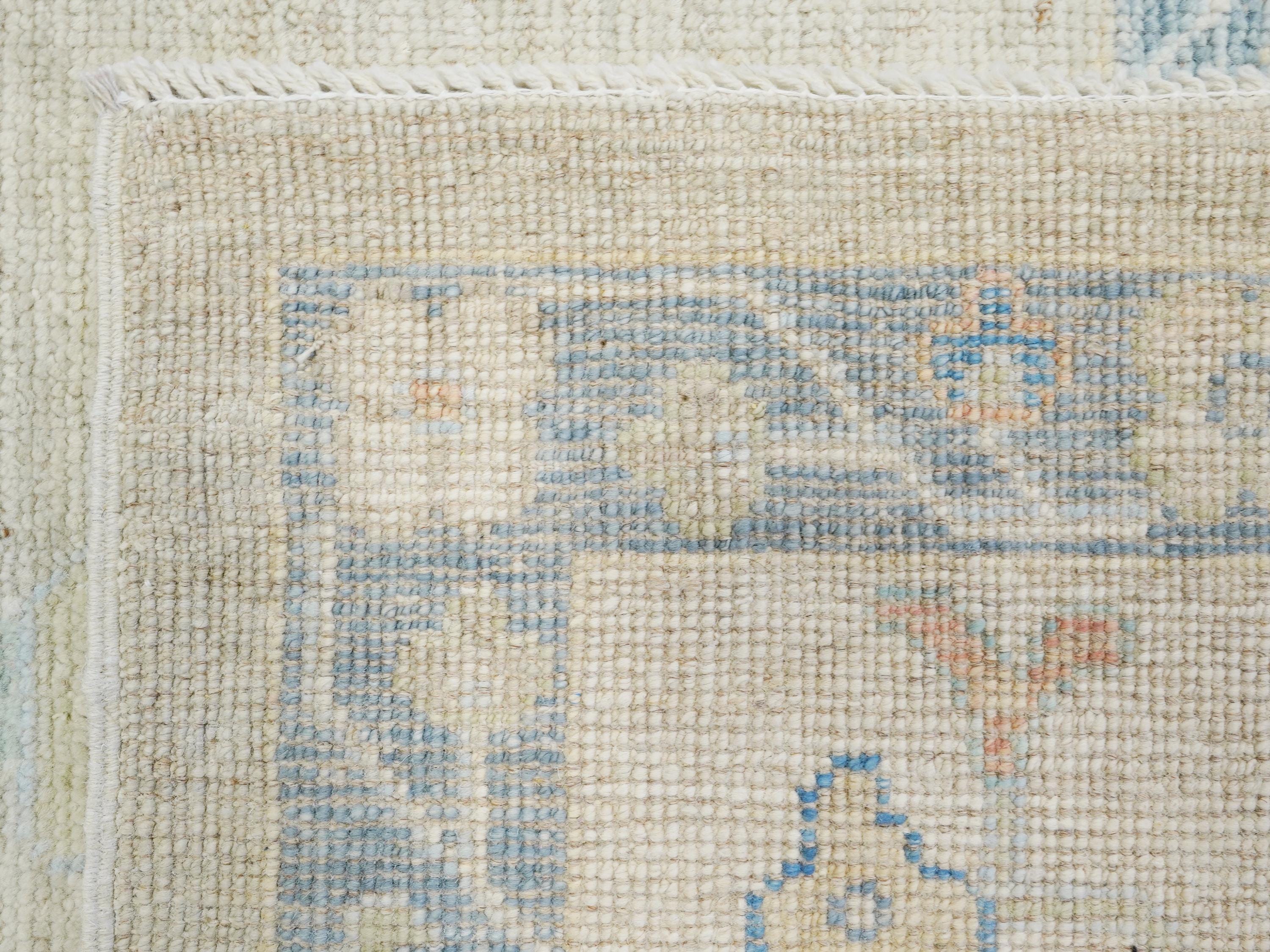 10x14 Ft Blue Oushak Rug - Hand Knotted Afghan Rug - Turkish Floral Design