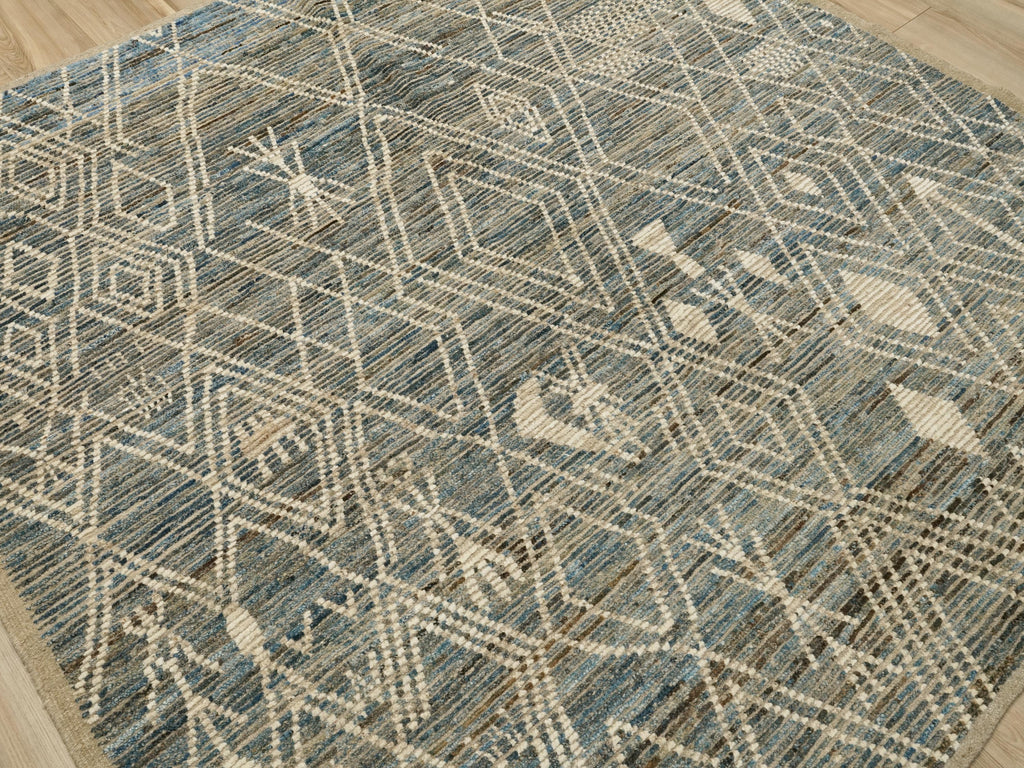 7x7 Ft Blue Moroccan Rug - Afghan Handmade Square Rug