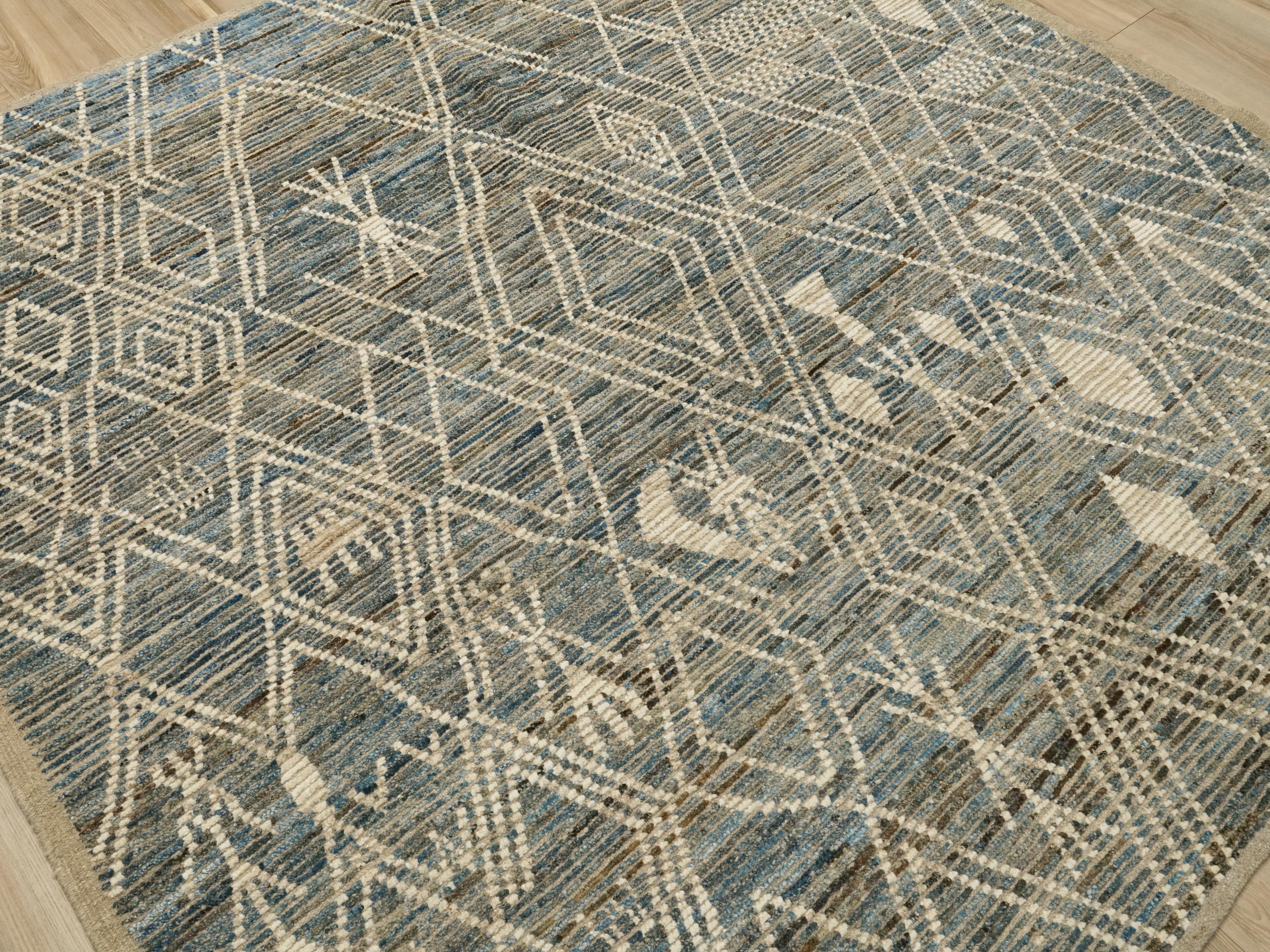 7x7 Ft Blue Moroccan Rug - Afghan Handmade Square Rug