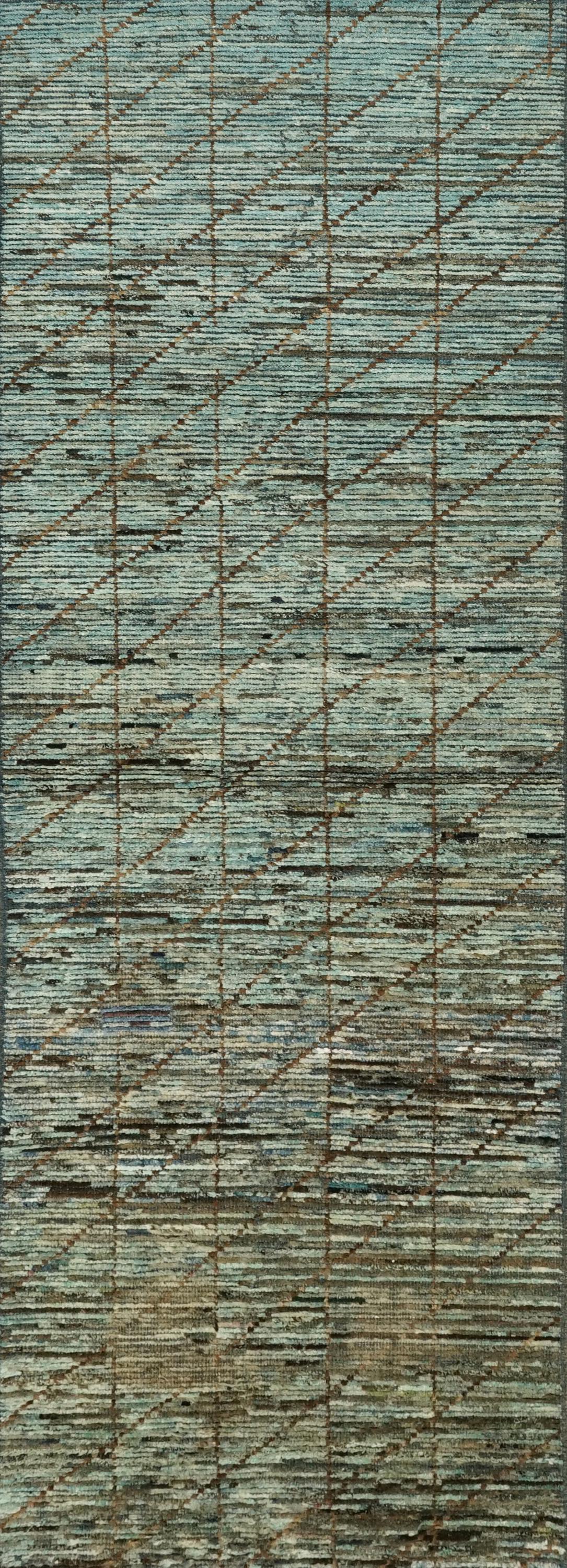 13 Ft Cyan Moroccan Runner Rug - Afghan Handmade Wool Hallway Rug