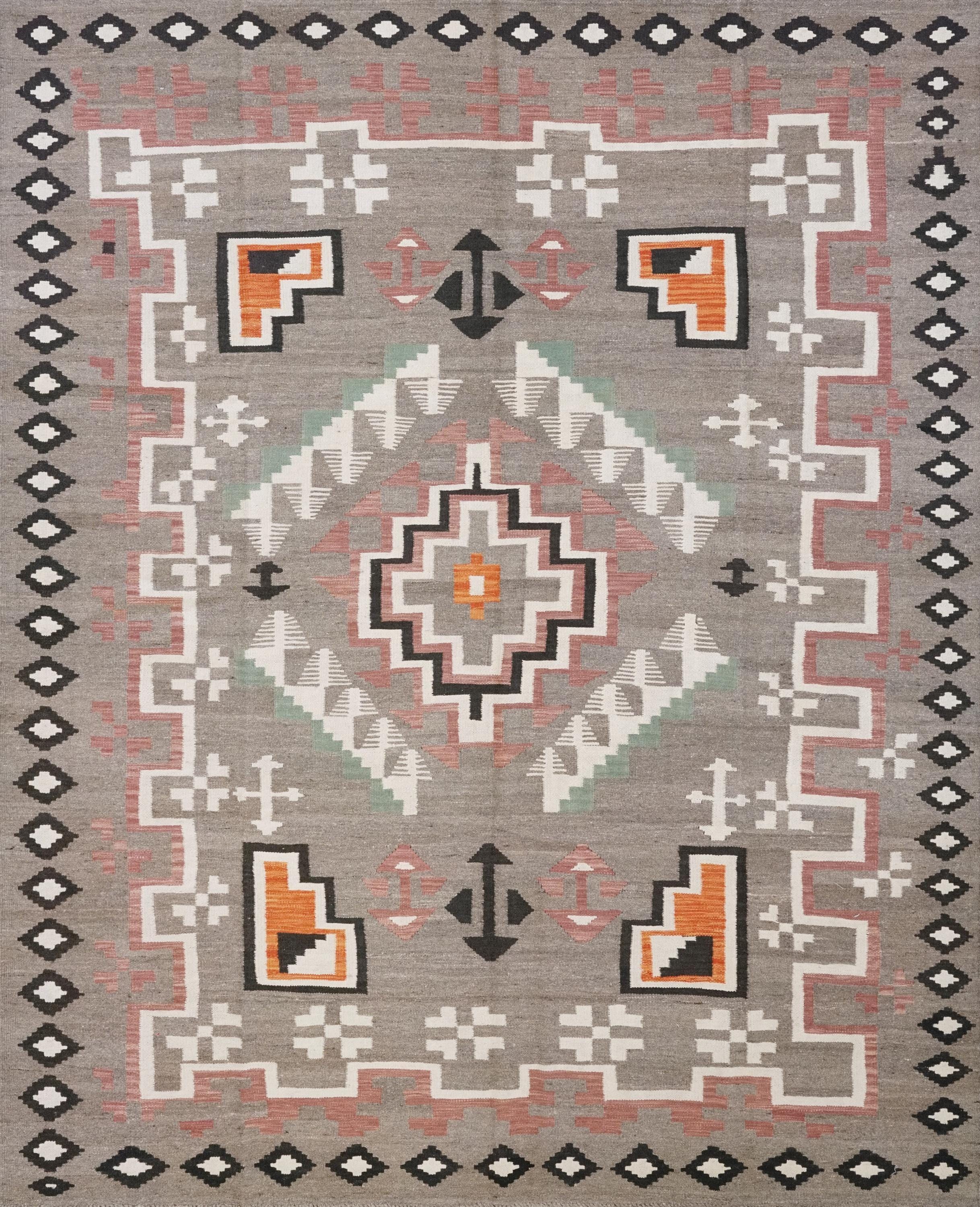 8x10 Ft Red & Green Navajo Rug - Flat Weave Tribal Rug