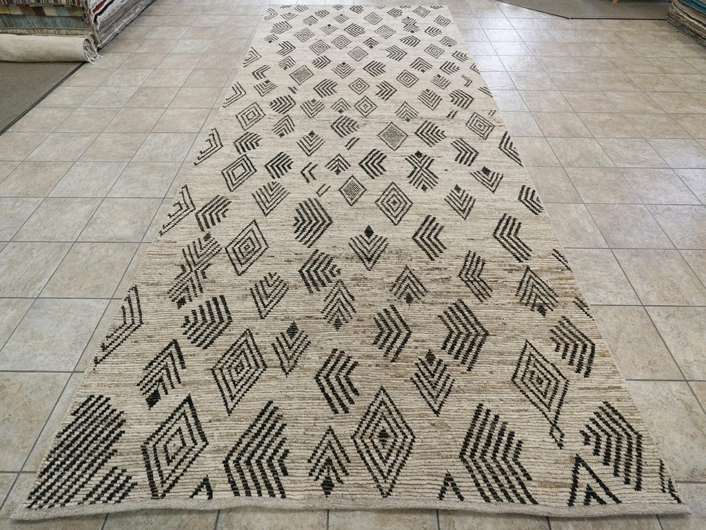 Hand Knotted Beige Moroccan Rug - 7x16 Ft Afghan Wool Runner
