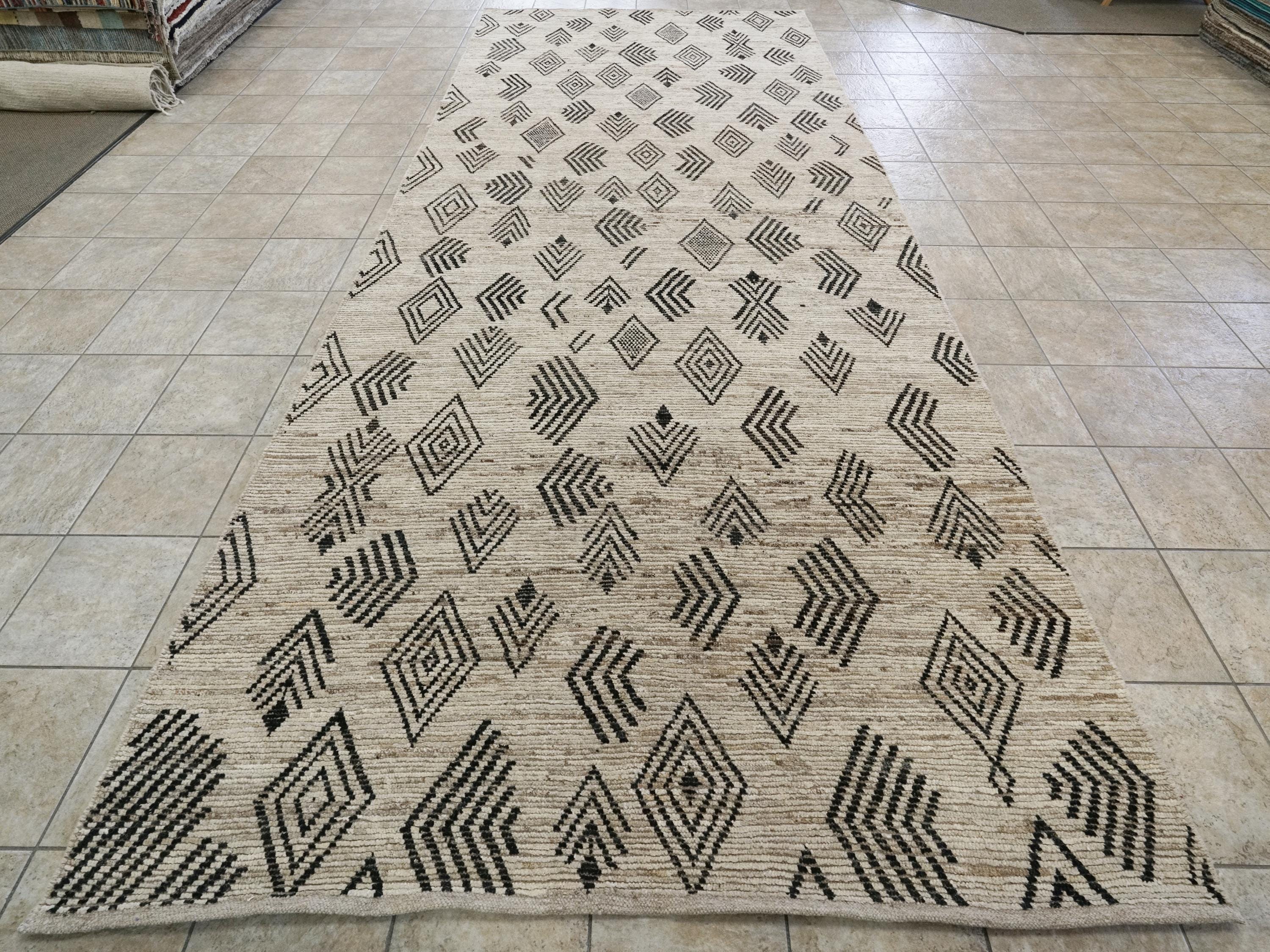 Hand Knotted Beige Moroccan Rug - 7x16 Ft Afghan Wool Runner