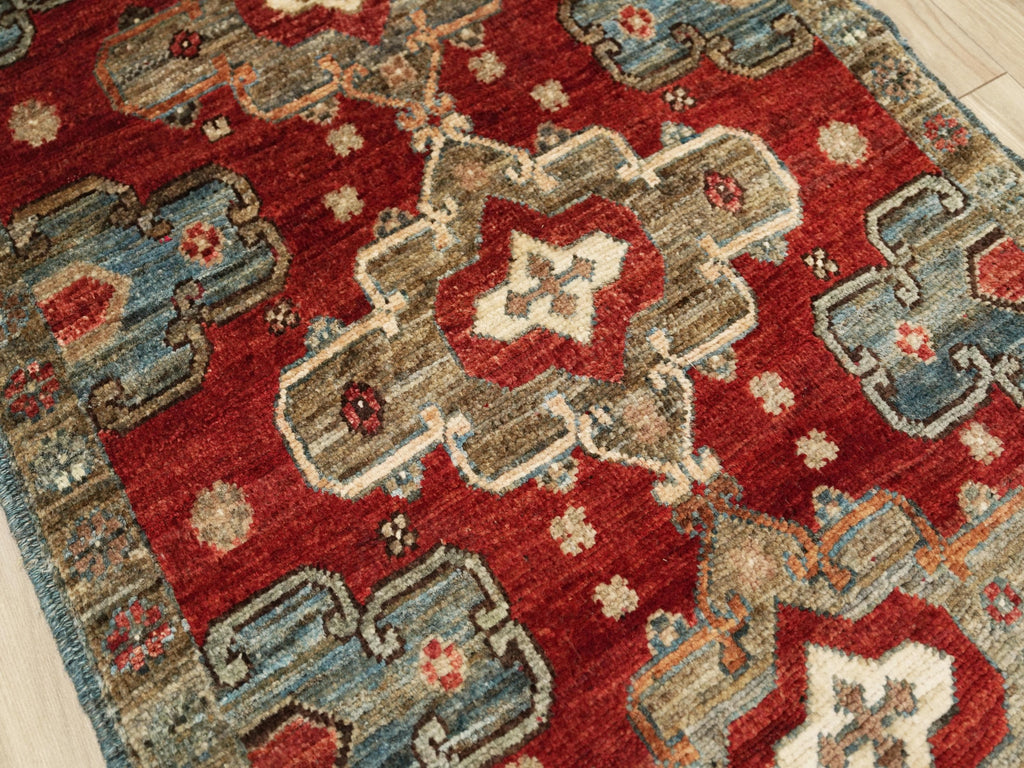 2x3 Ft Red Serapi Rug - Afghan Handmade Accent Rug