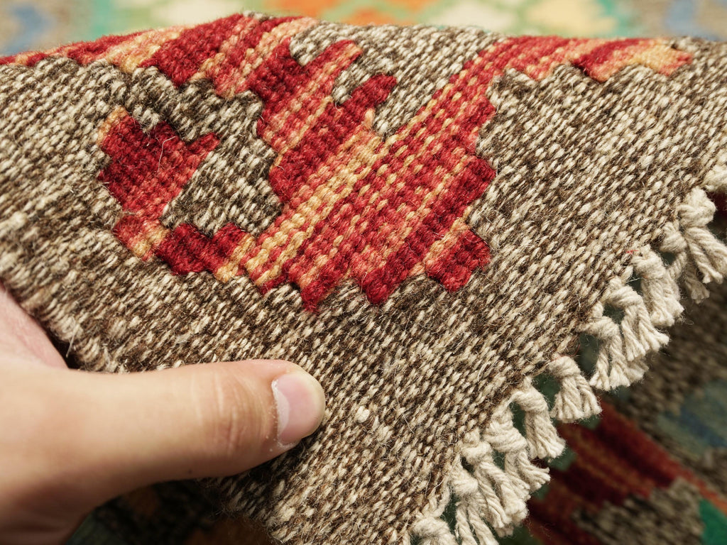 9 Ft Wool Kilim Runner Rug - Traditional Afghan Hallway Rug