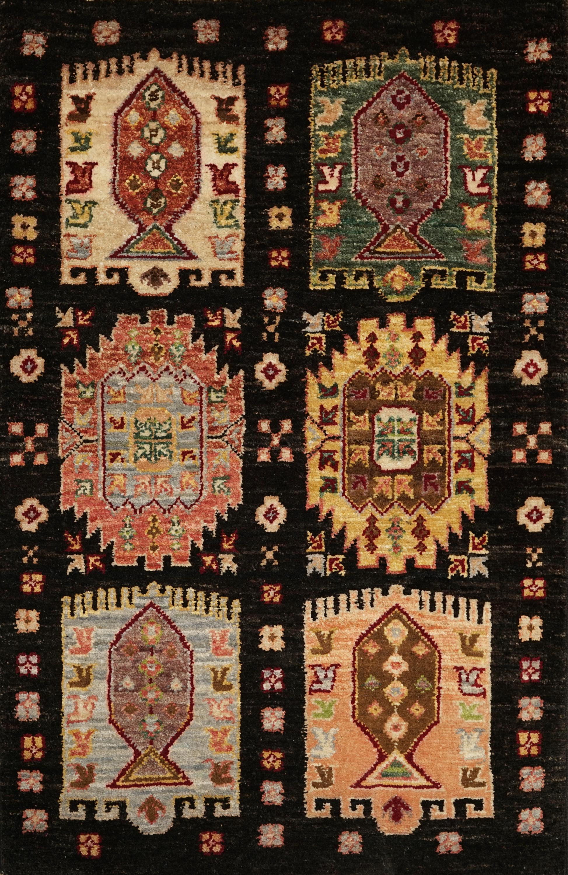 2x3 Ft Black Heriz Rug - Hand Knotted Wool Rug