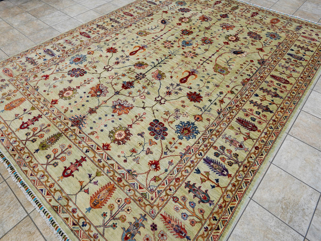 9x12 Ft Green Serapi Rug - Afghan Oriental Area Rug - Persian Design