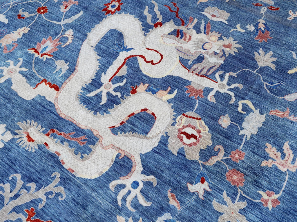 9x12 Ft Blue Dragon Rug - Afghan Oriental Area Rug