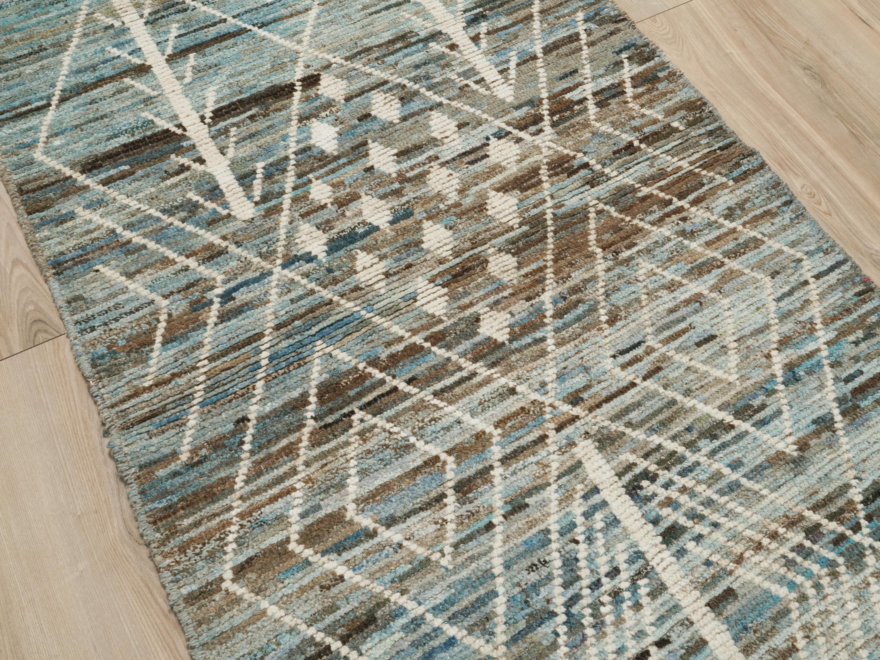 3x5 Ft Blue Moroccan Rug - Hand Knotted Afghan Rug