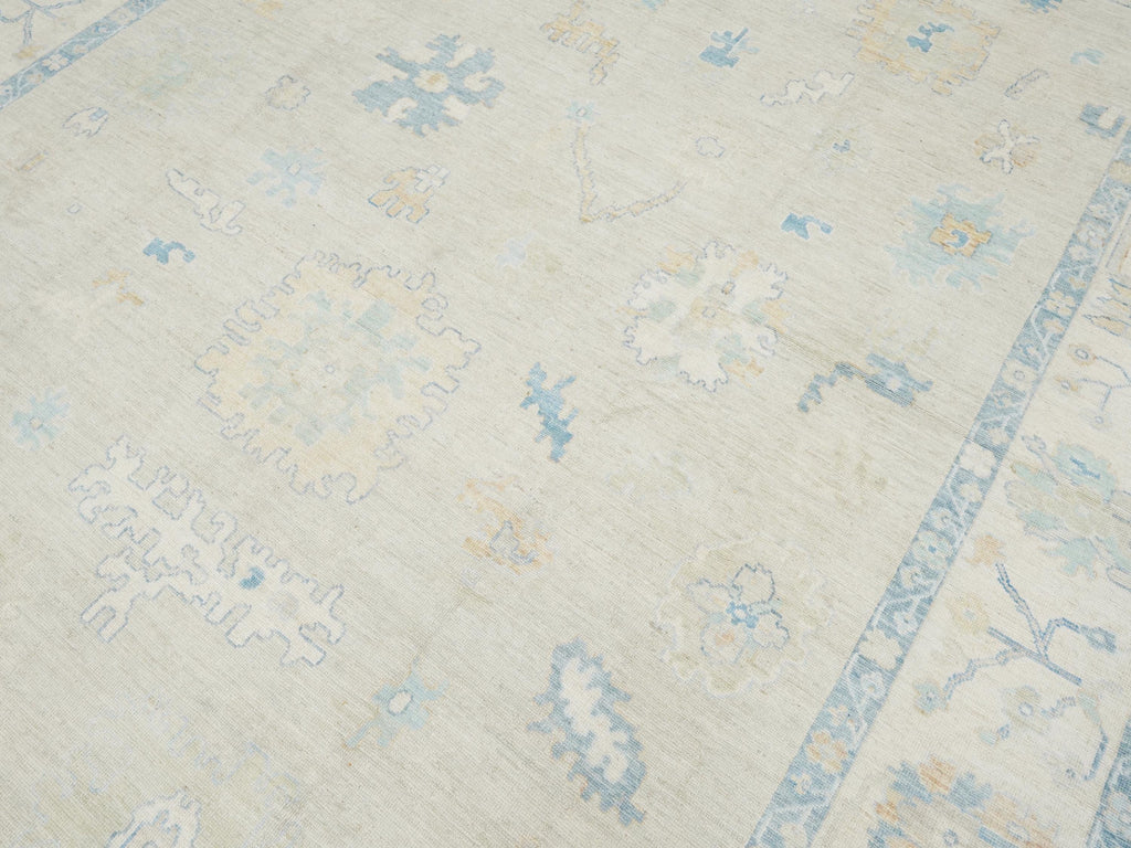 10x14 Ft Blue Oushak Rug - Hand Knotted Afghan Rug - Turkish Floral Design