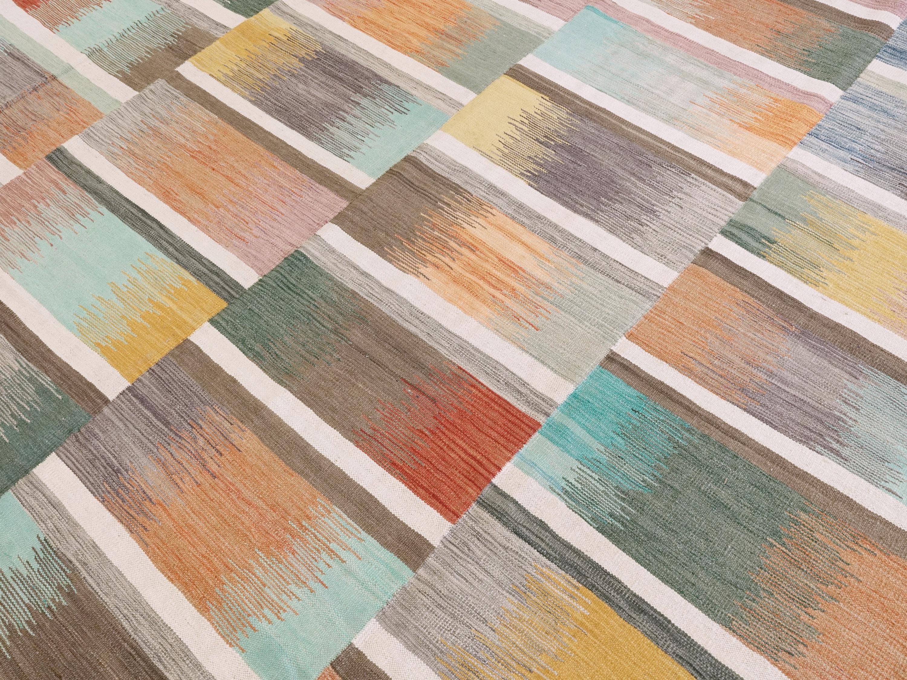 9x12 Ft Colorful Killim Rug - Flat Weave Area Rug