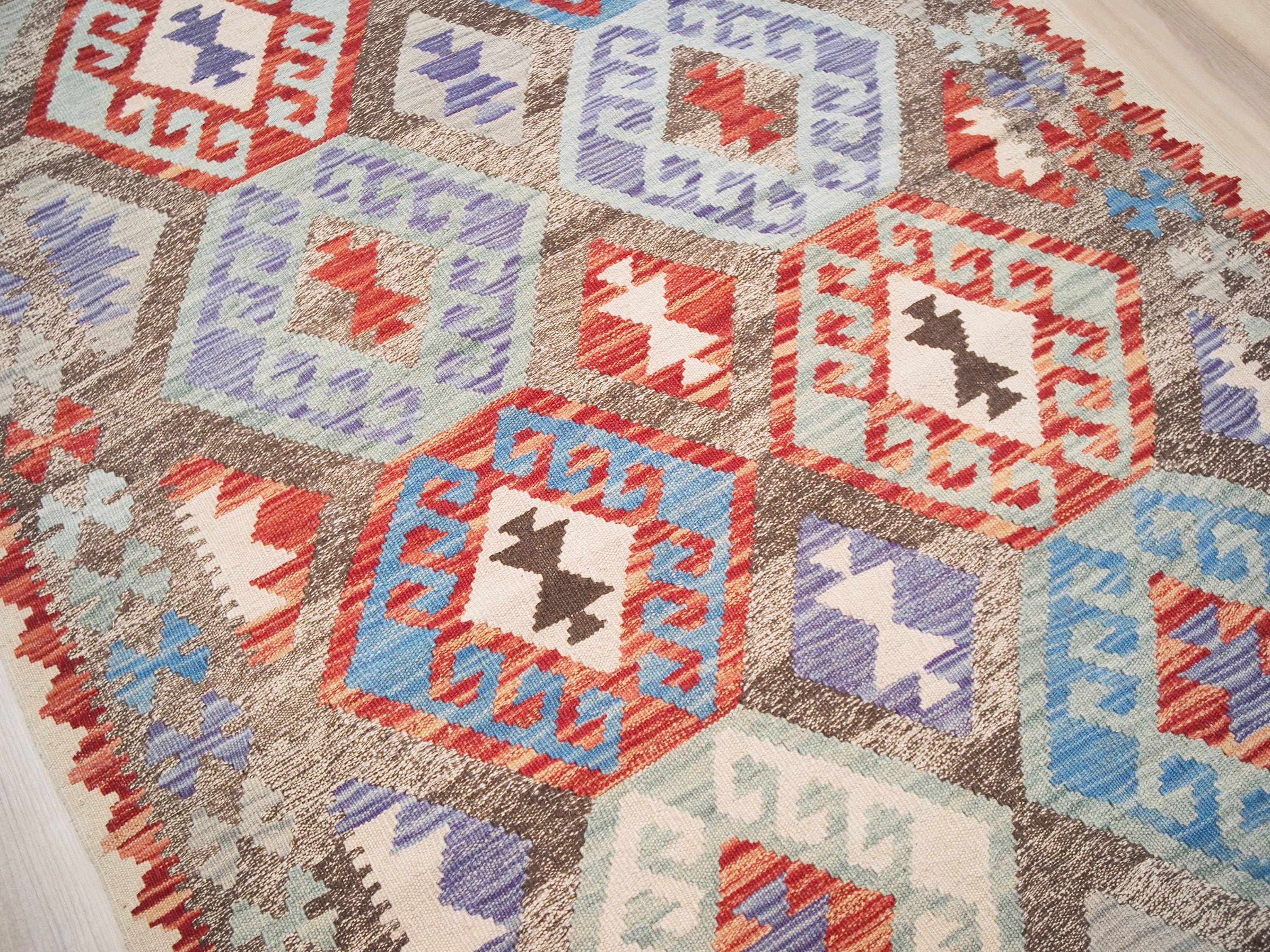 4x6 Ft Wool Kilim Rug - Brown Flat Weave