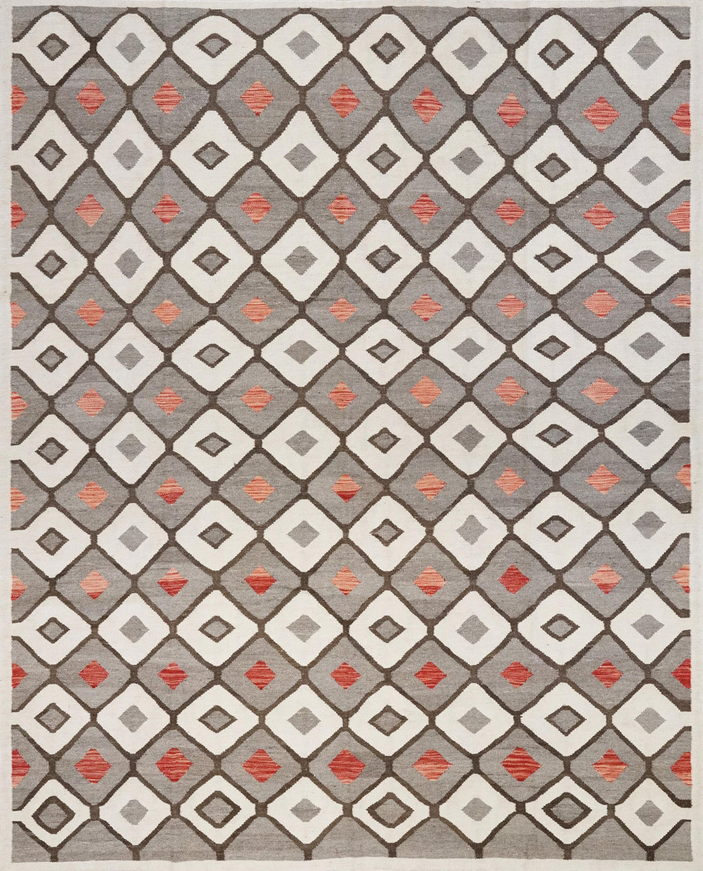 8x10 Ft Brown & Beige Kilim Rug - Flat Weave Area Rug - Tribal Design