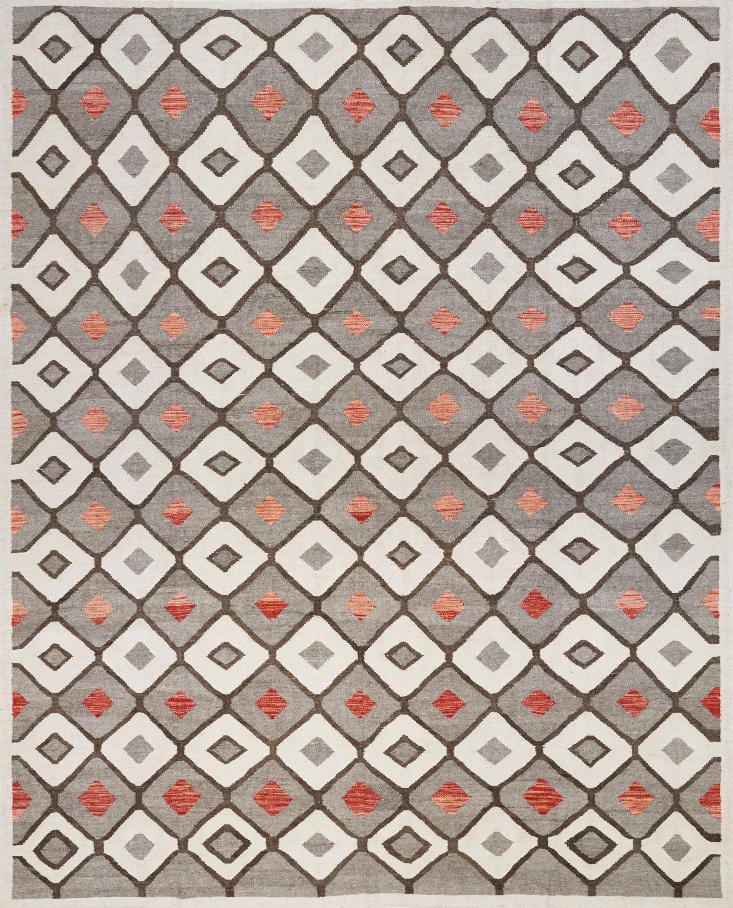 8x10 Ft Brown & Beige Kilim Rug - Flat Weave Area Rug - Tribal Design