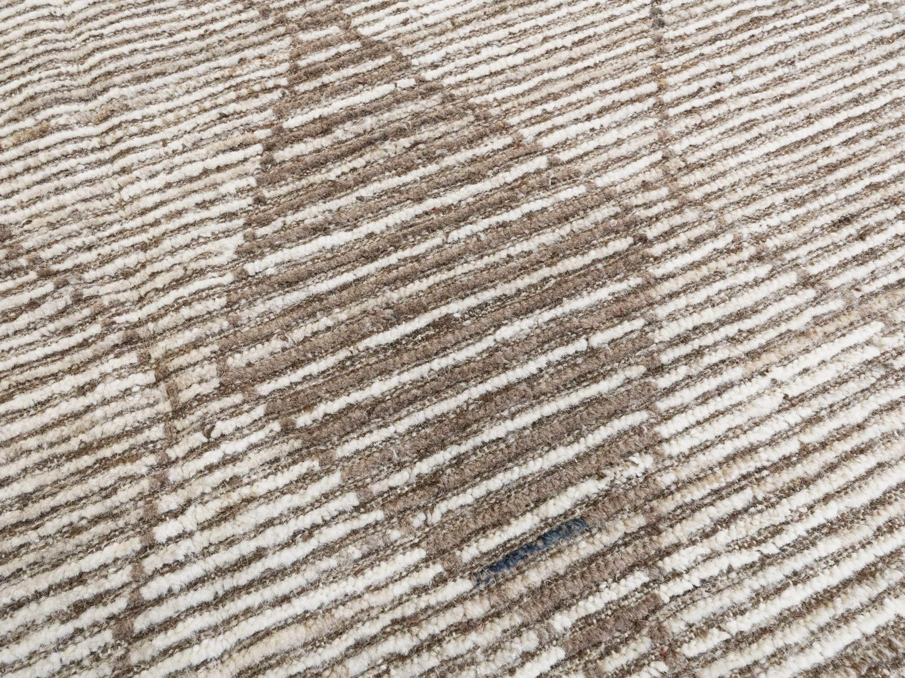 7x10 Ft Hand Knotted Afghan Wool Rug - Beige Moroccan Design