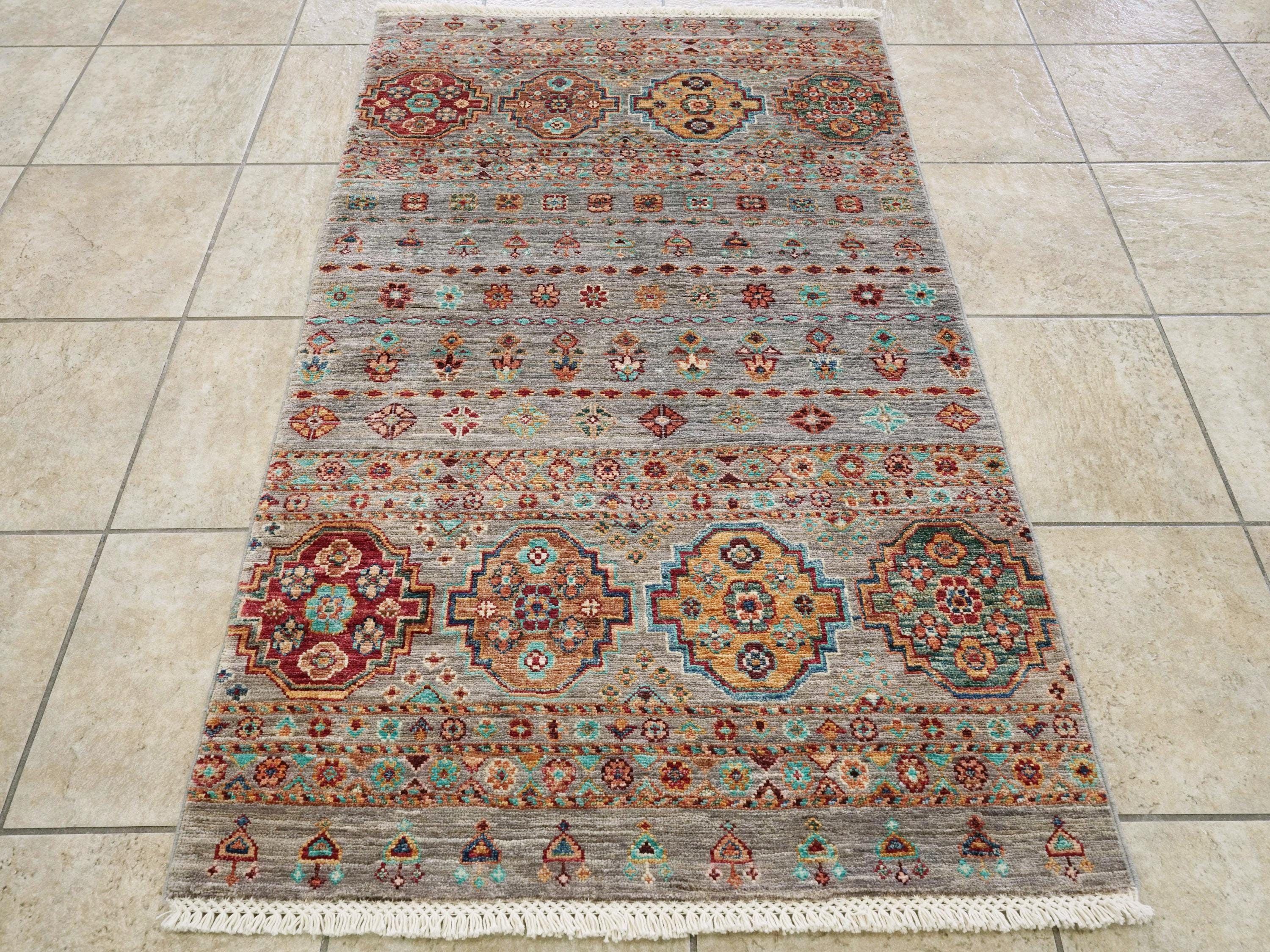 3x5 Ft Gray Khorjin Rug - Hand Knotted Wool Oriental Rug