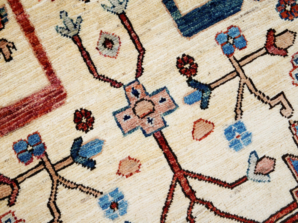 3x5 Ft Beige & Blue Heriz Rug - Handmade Afghan Rug