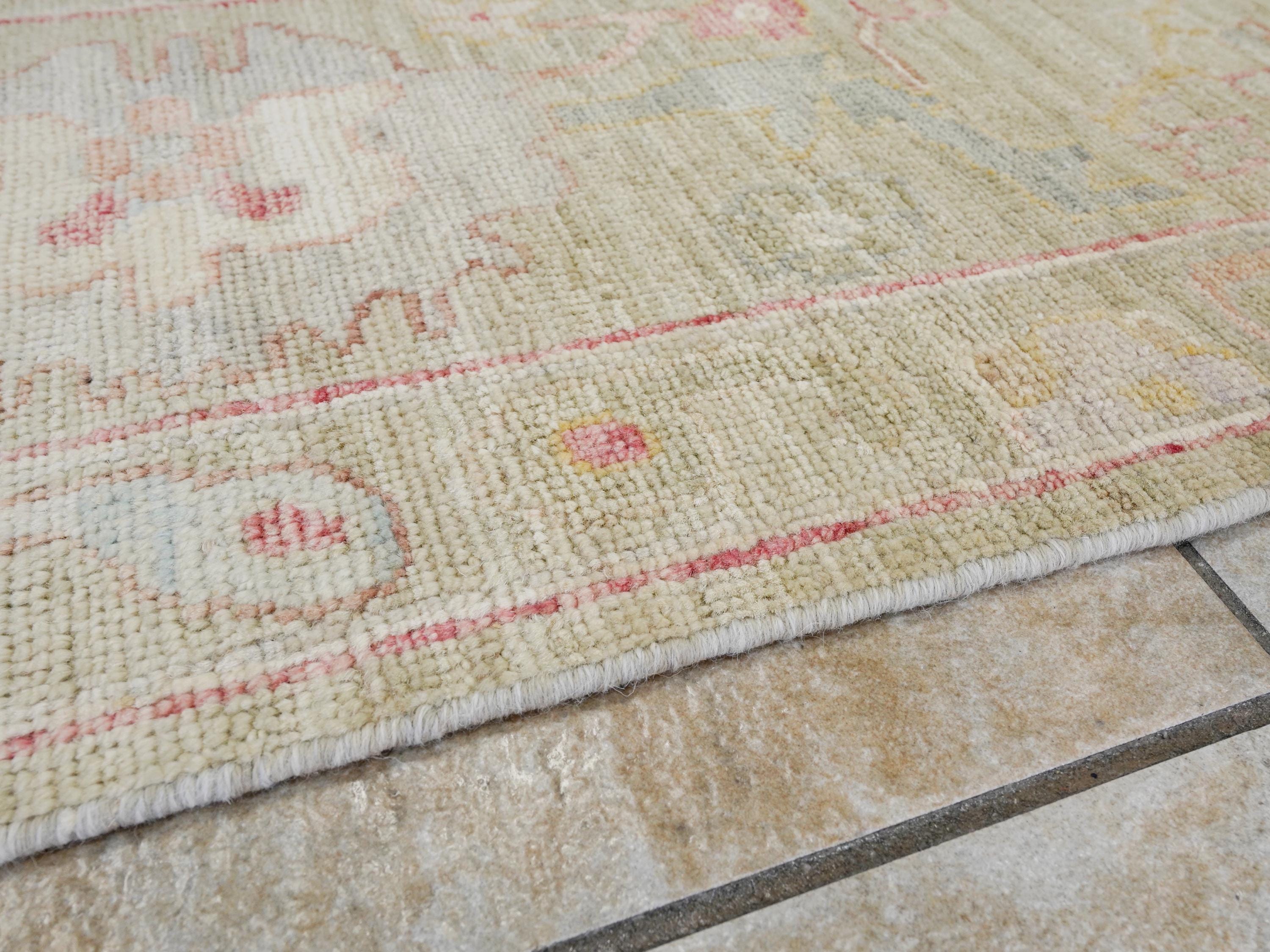 8x10 Ft Light Brown Oushak Rug - Hand Knotted Oriental Rug - Floral Design