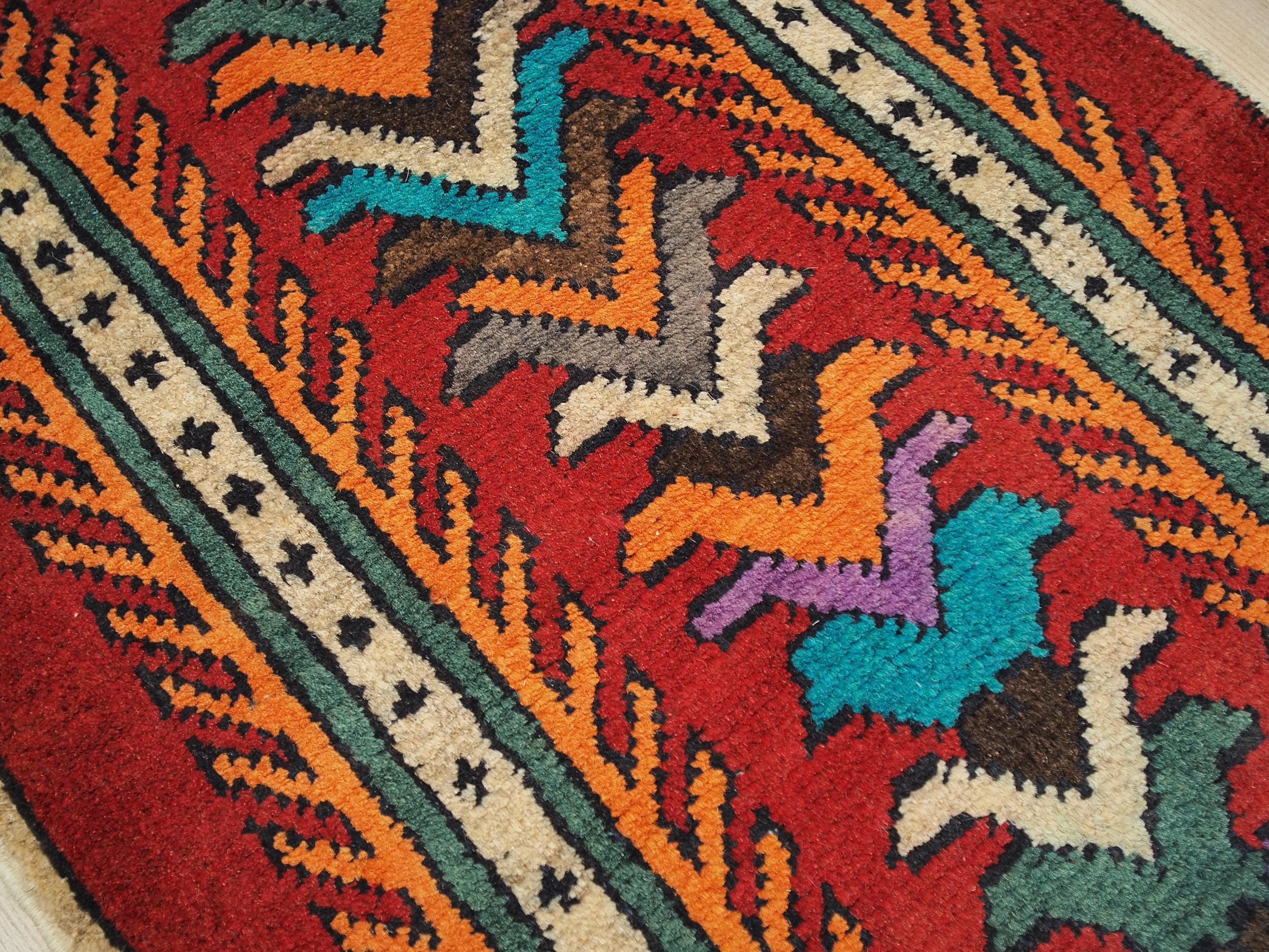 1x2 Ft Red Gabbeh Rug - Hand Knotted Floral Accent Rug