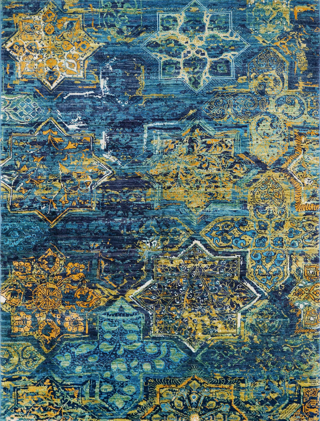 5x7 Ft Blue Abstract Wool Rug - Hand Knotted Area Rug