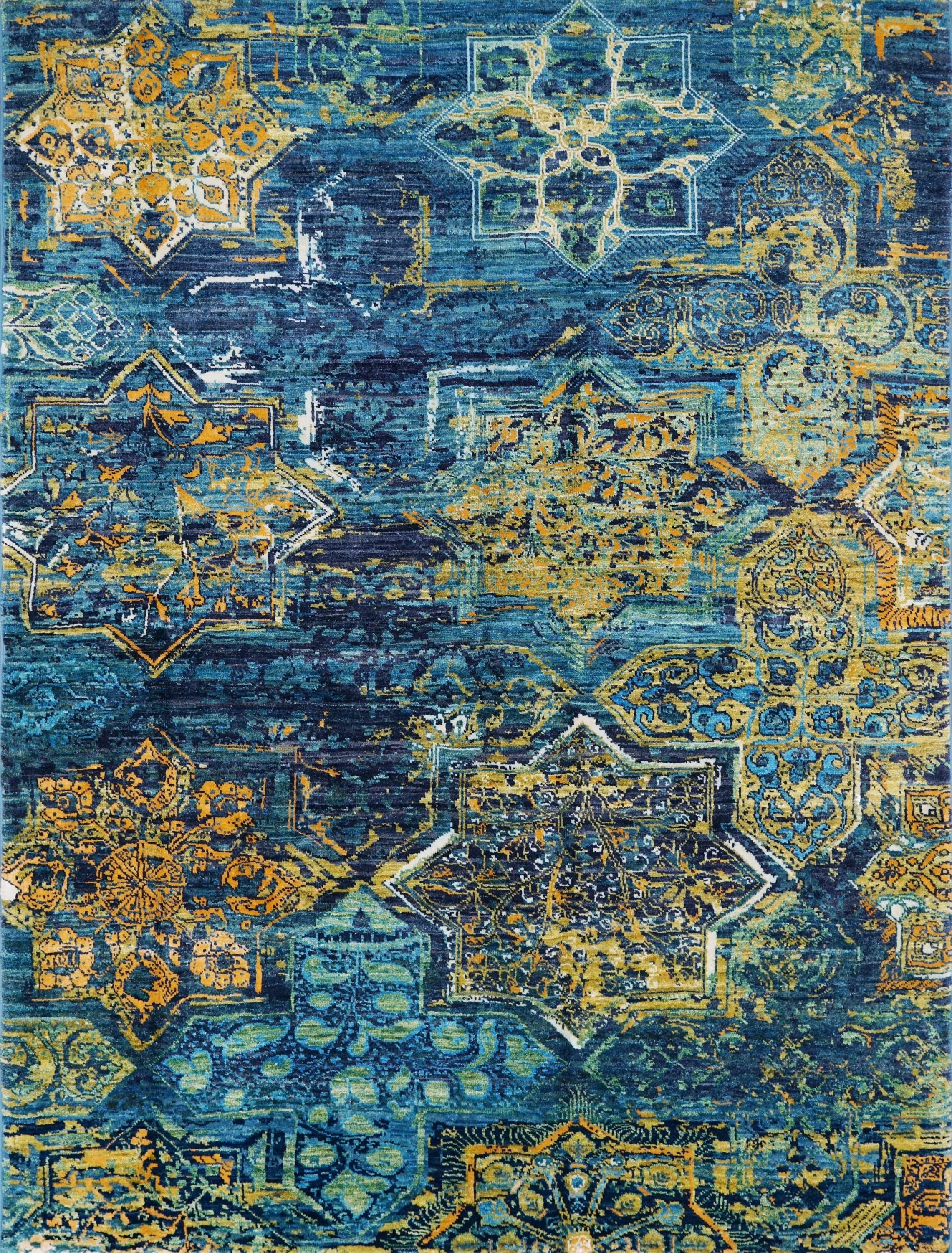 5x7 Ft Blue Abstract Wool Rug - Hand Knotted Area Rug
