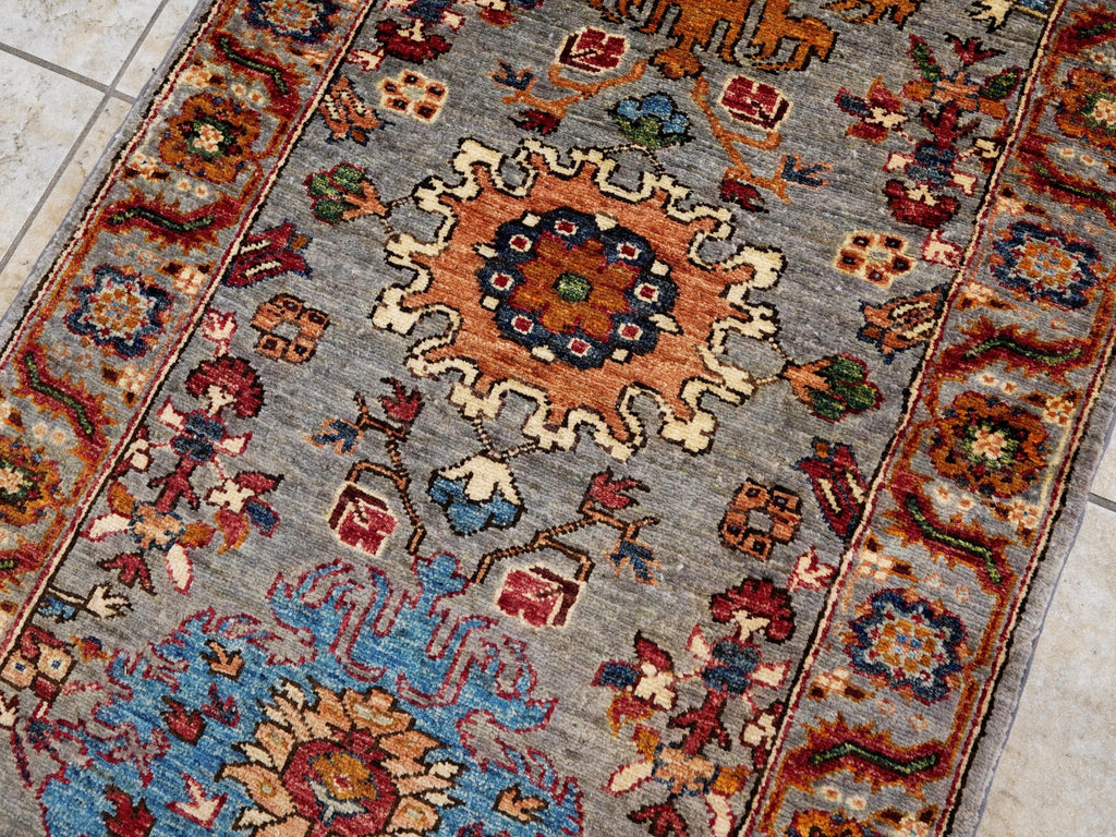 19 Ft Gray Serapi Runner Rug - Handmade Wool Hallway Rug