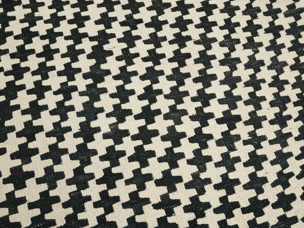 10x13 Ft Black & Beige Kilim Rug - Handmade Afghan Flatweave